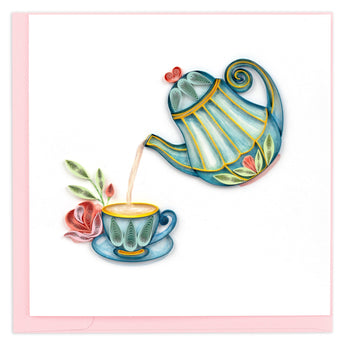 tea pot, tea, tea cup, plate, rose
