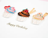 Quilled Birthday Cupcake Trio Greeting Card quilling detail image