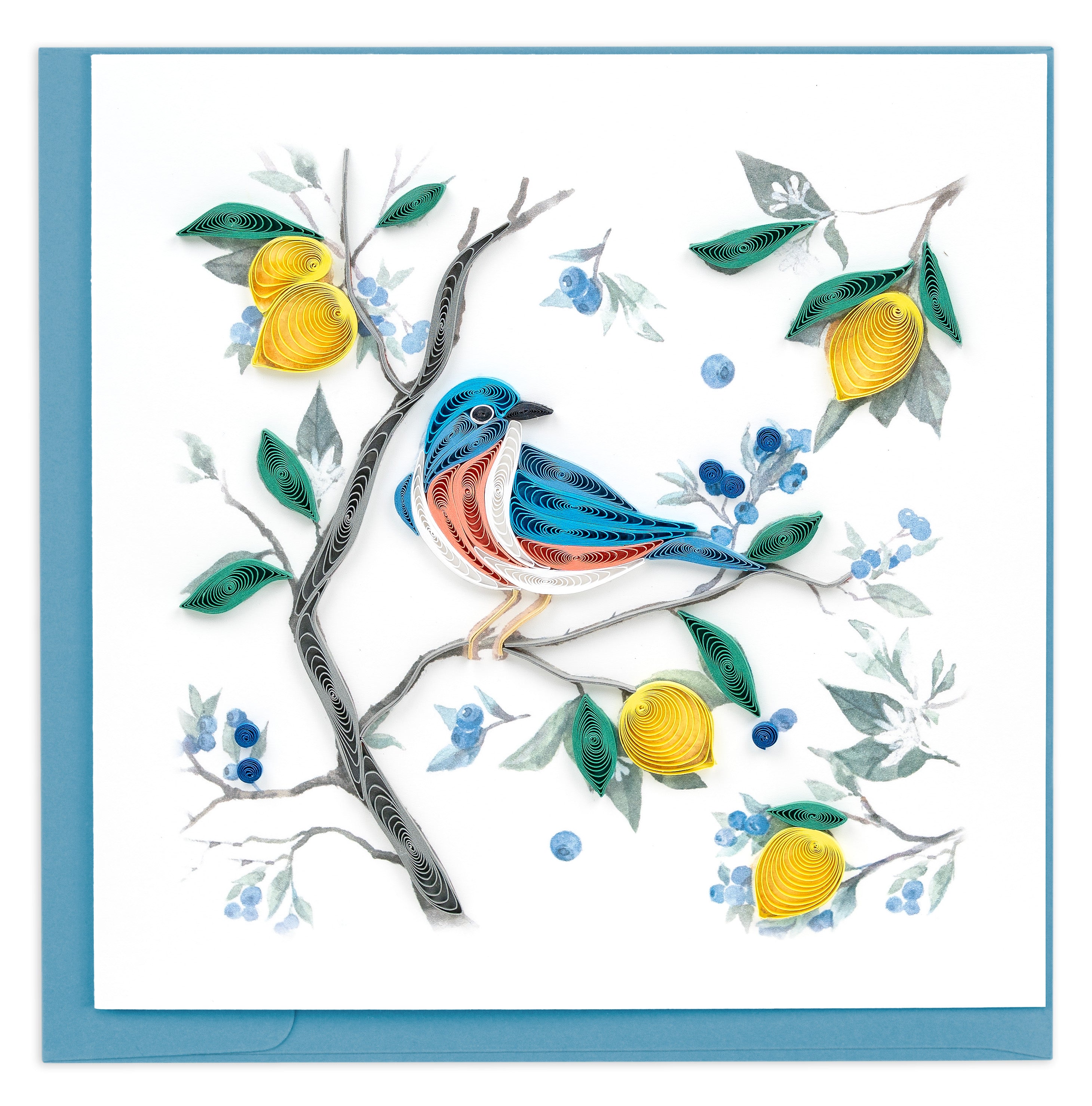 Quilled Bluebird with Lemons & Blueberries Greeting Card