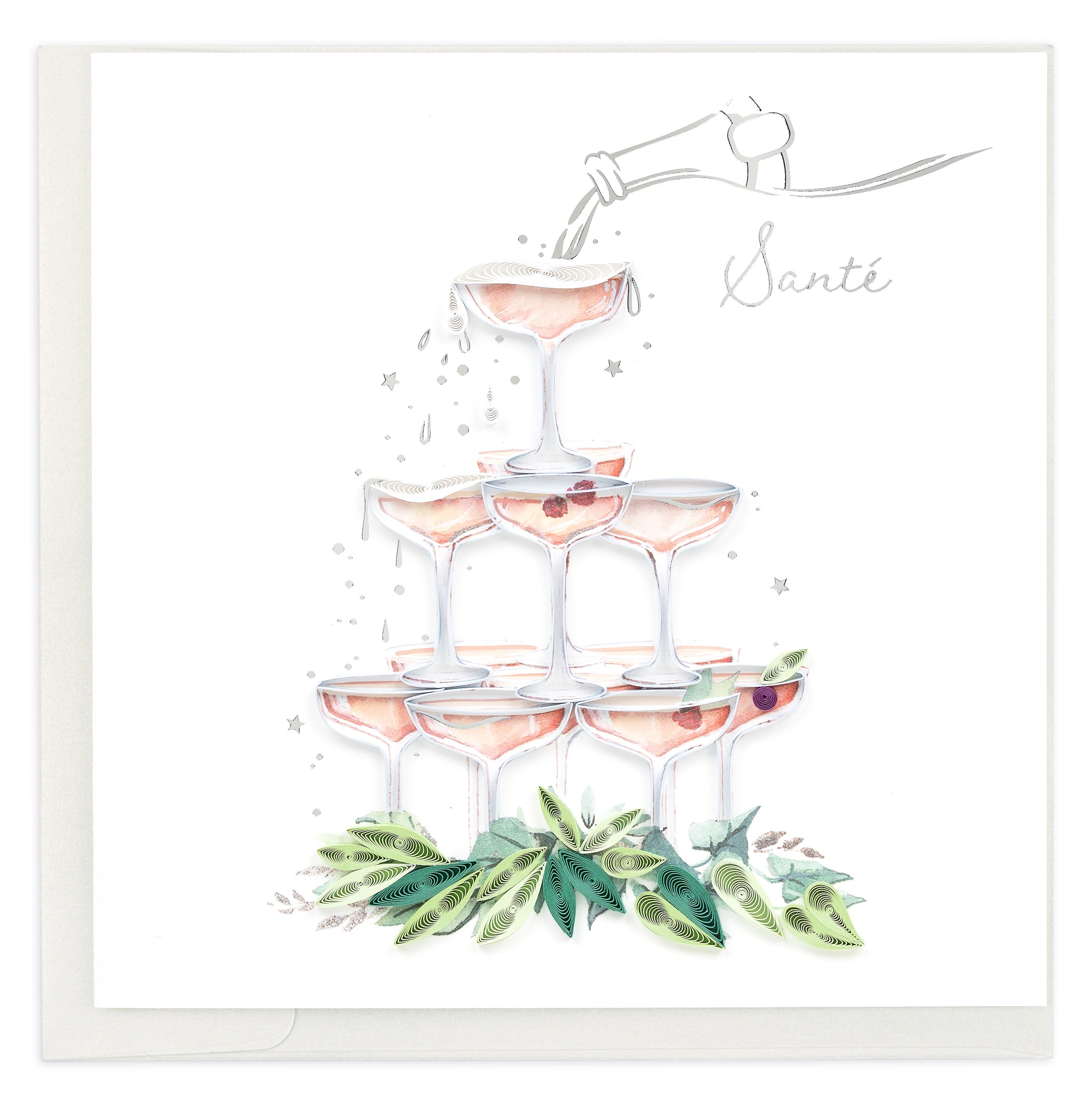 Quilled Champagne Tower (French) Greeting Card