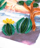 Close up detail of cactus flowers from the Quilled Desert Landscape Greeting Card.