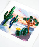 Quilled Desert Landscape Greeting Card laying flat on a white background.