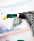 close up detail of duck migration quilled greeting card