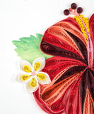 A close up detail of the flower of the Quilled Hibiscus Greeting Card.