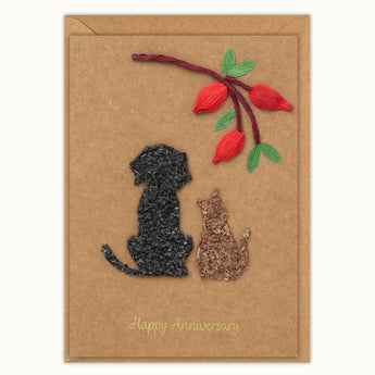 Dog & Cat Anniversary Handmade Greeting Card - Quilling Card - Greeting Card