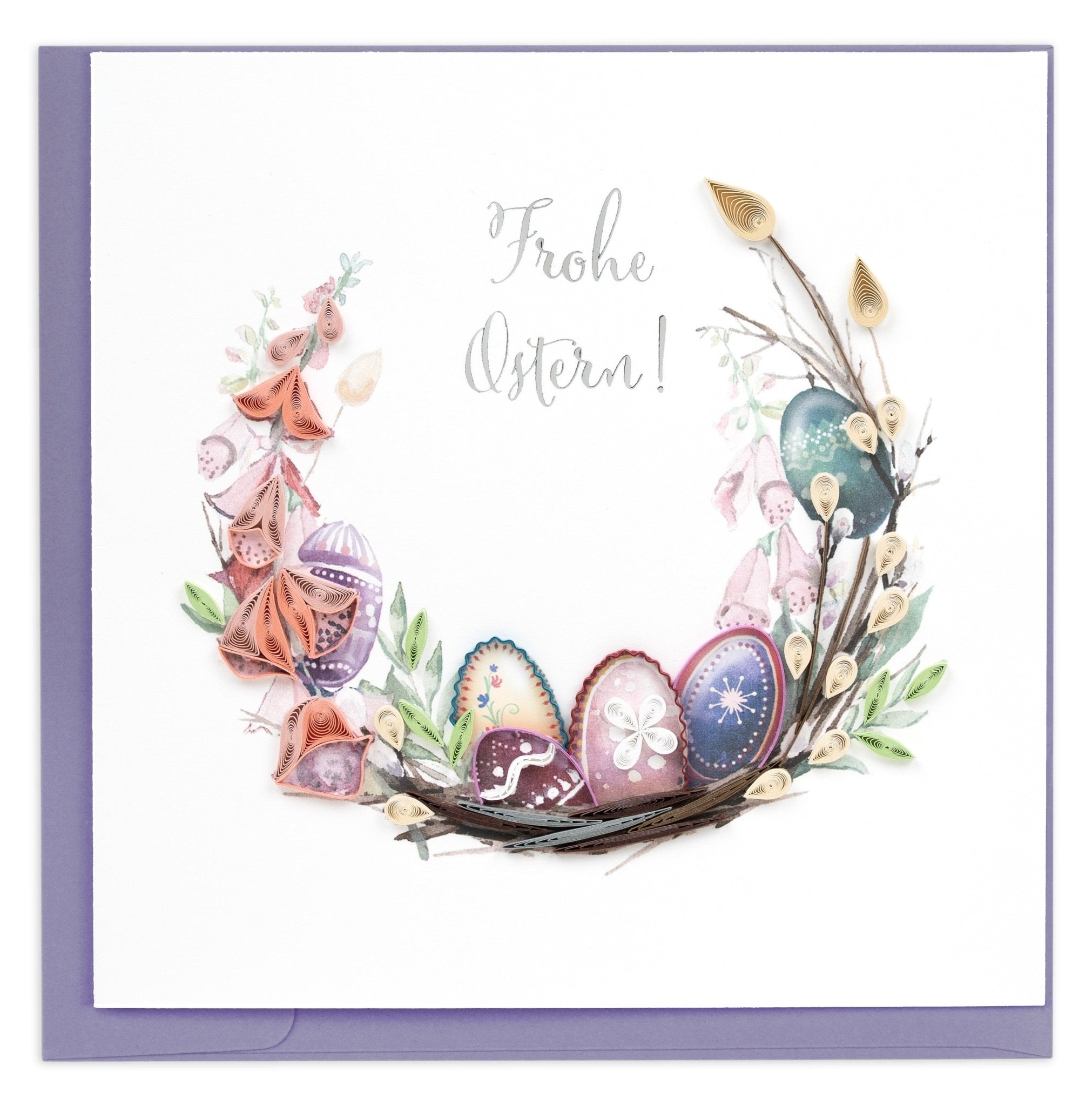 Quilled Easter Wreath (German) Greeting Card - Quilling Card - Greeting Card