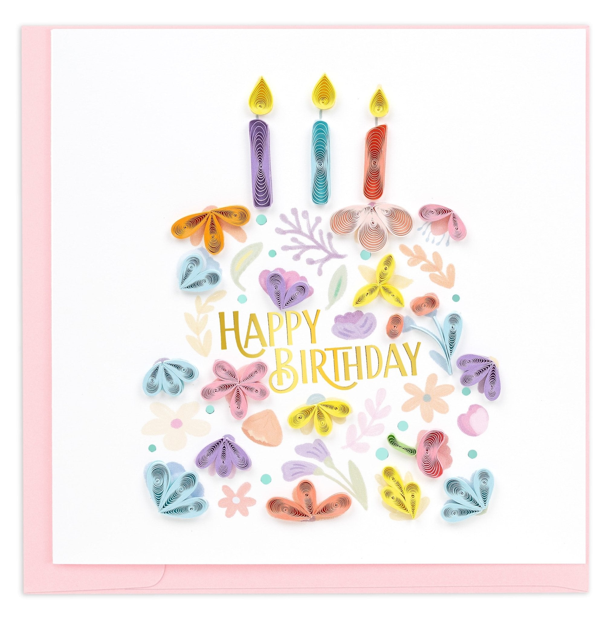 Quilled Floral Birthday Cake Greeting Card - Quilling Card - Greeting Card
