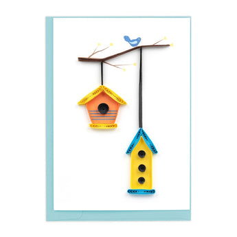 Quilled Birdhouses Gift Enclosure Mini Card - Quilling Card - Gift Enclosure