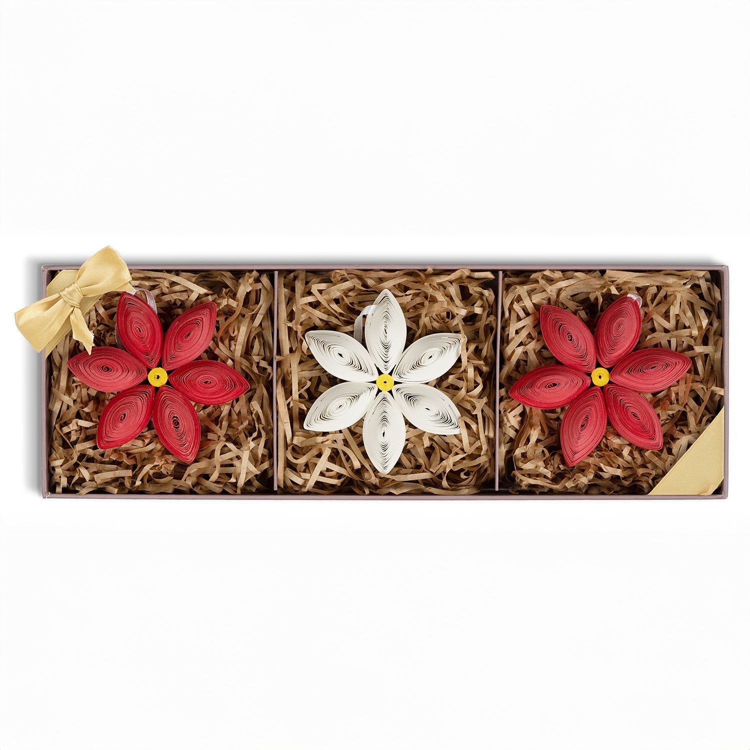 Quilled Poinsettia Ornaments Box Set - Quilling Card - Ornament