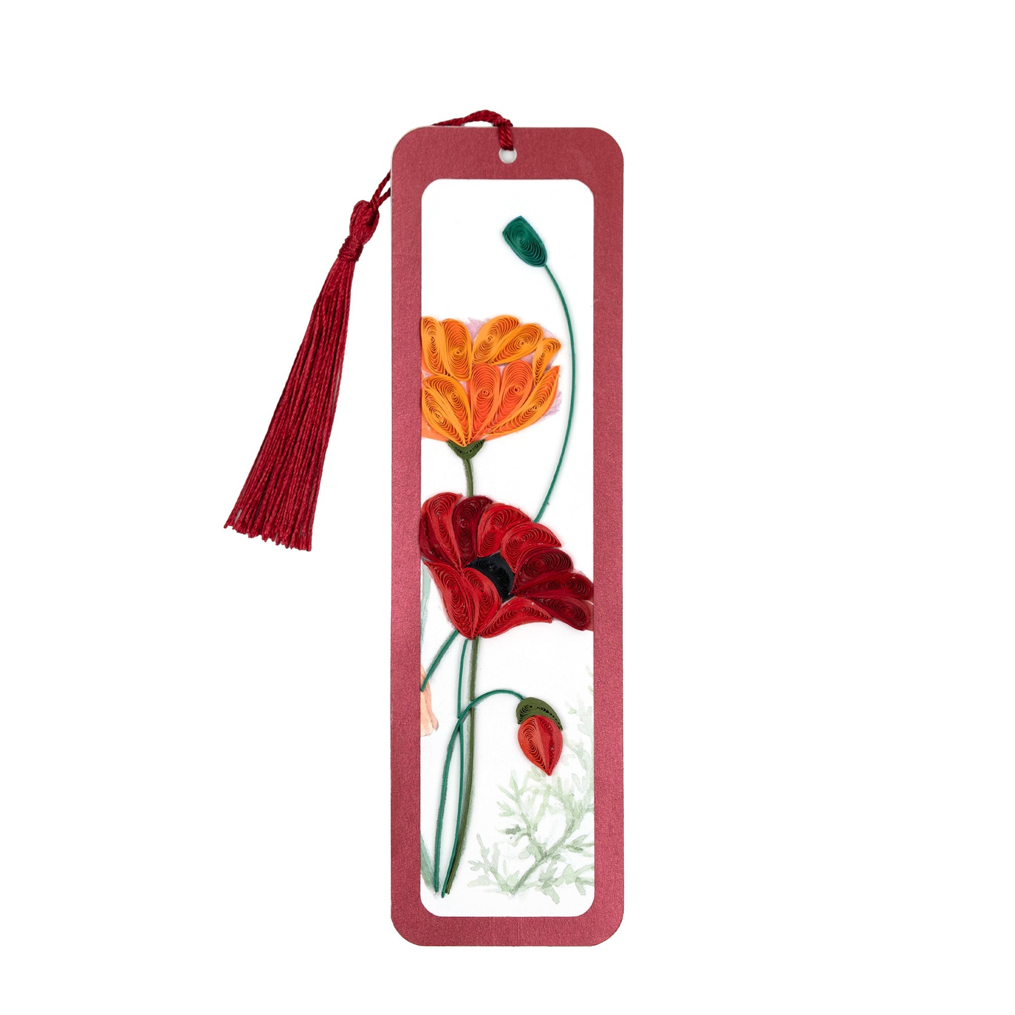 Poppies Handmade Quilled Paper Bookmark - Quilling Card - Bookmark