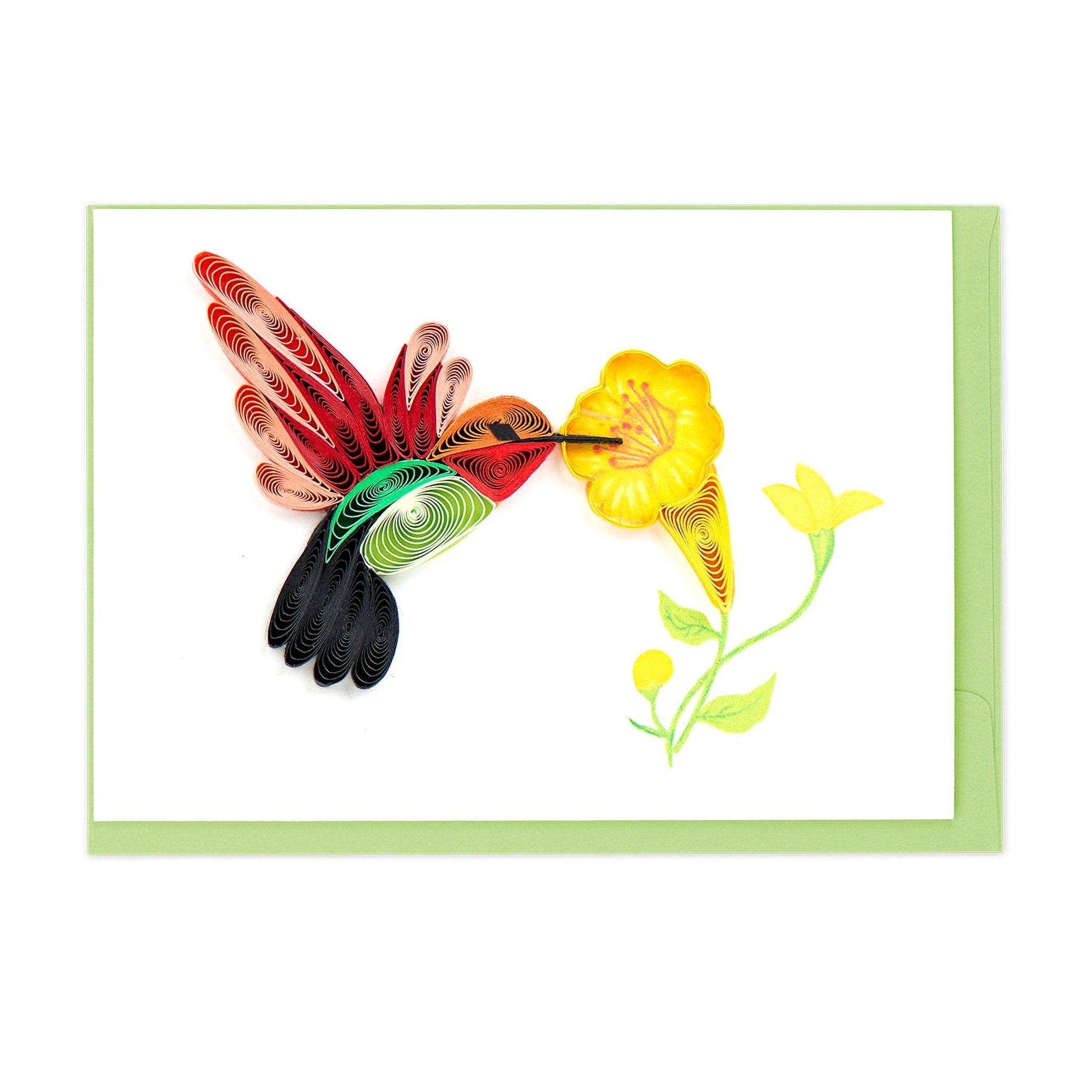 Quilled Hummingbird & Yellow Flowers Gift Enclosure Mini Card - Quilling Card - Gift Enclosure