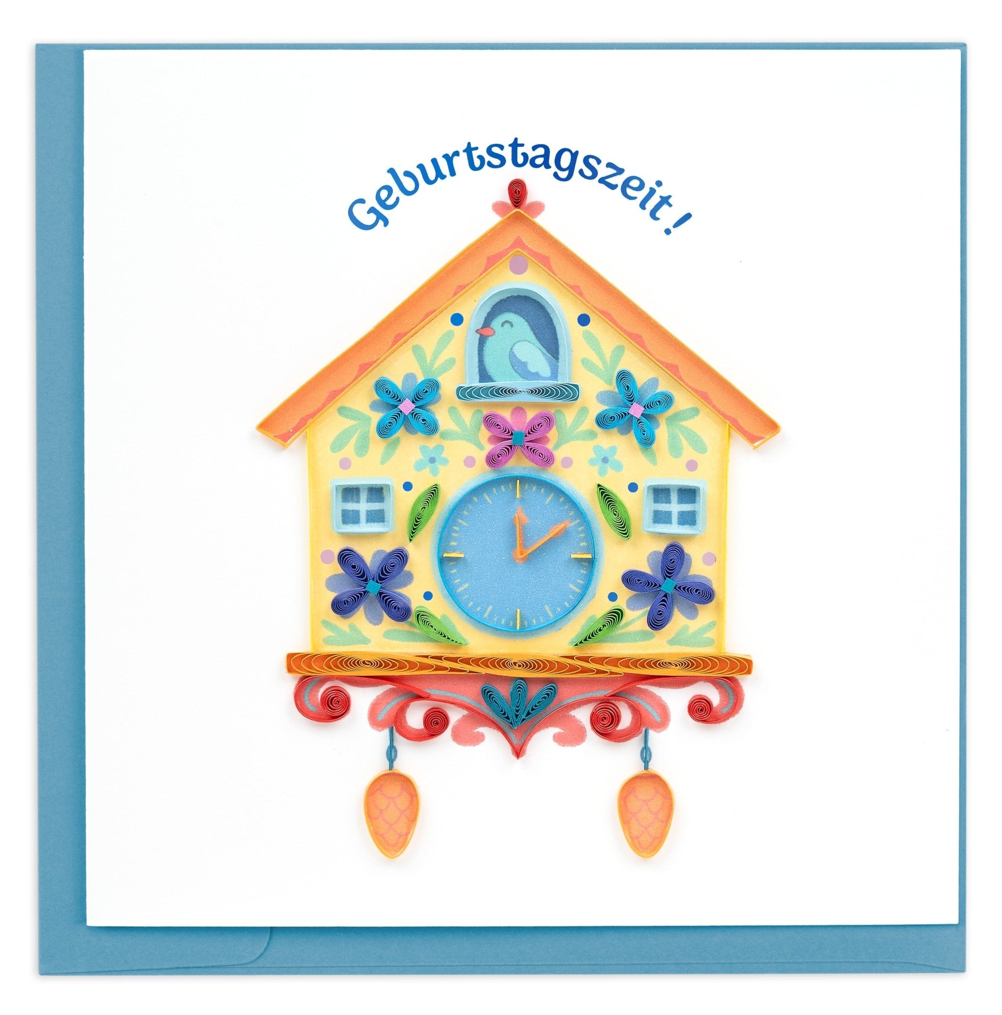 Quilled Cuckoo Clock Birthday (German) Greeting Card - Quilling Card - Greeting Card