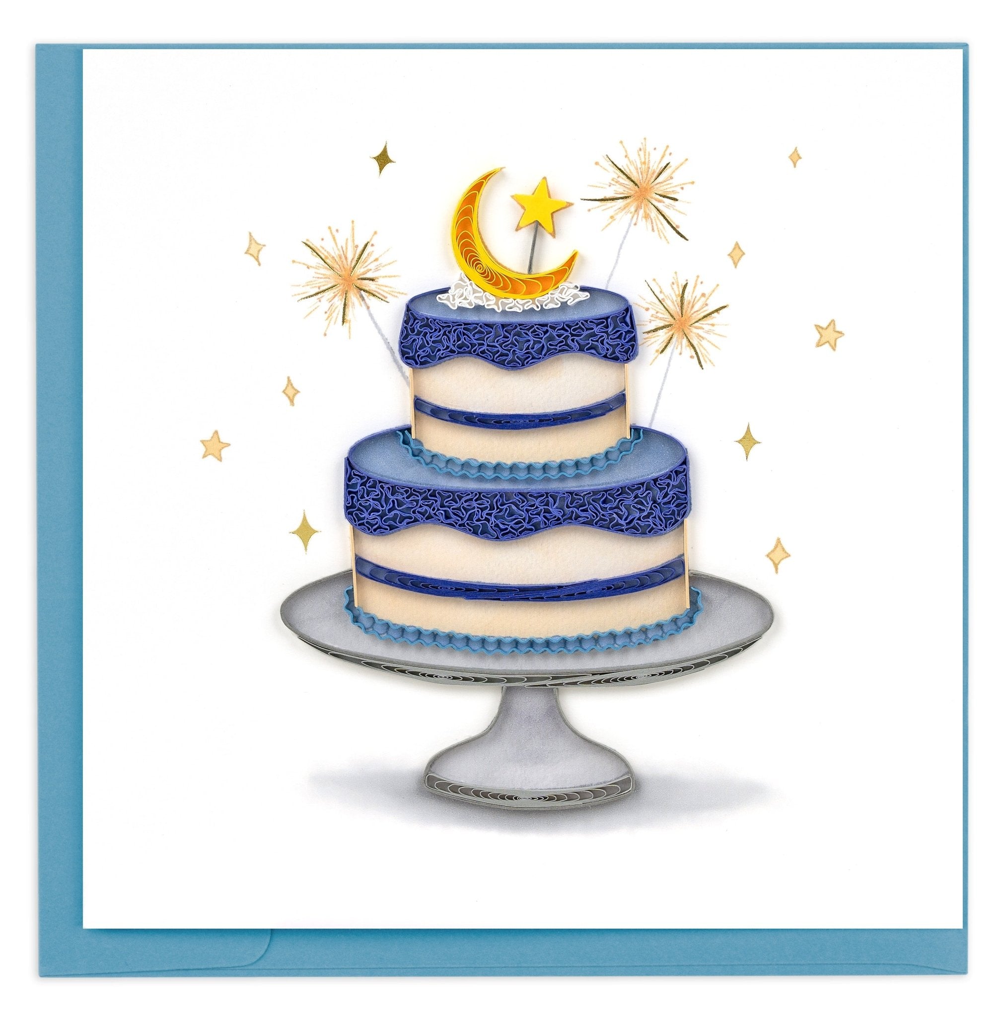 Quilled Crescent Moon Birthday Cake Greeting Card - Quilling Card - Greeting Card
