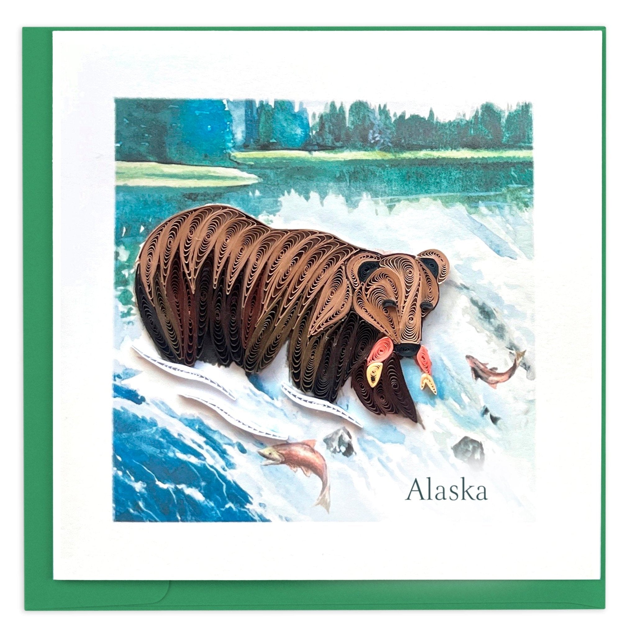 Quilled Alaska Wild Grizzly Bear Greeting Card - Quilling Card - Greeting Card