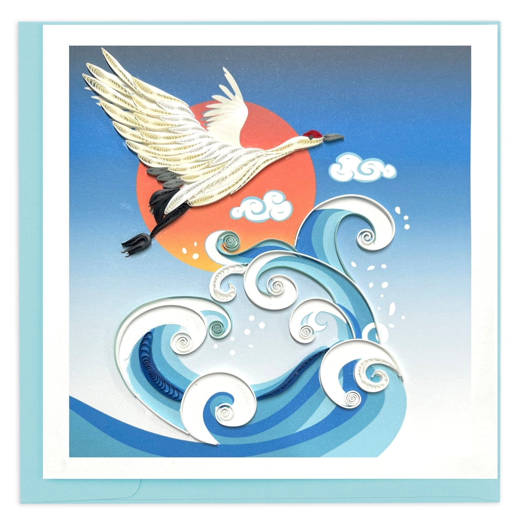 Quilled Wave, Crane & Sun Greeting Card - Quilling Card - Greeting Card