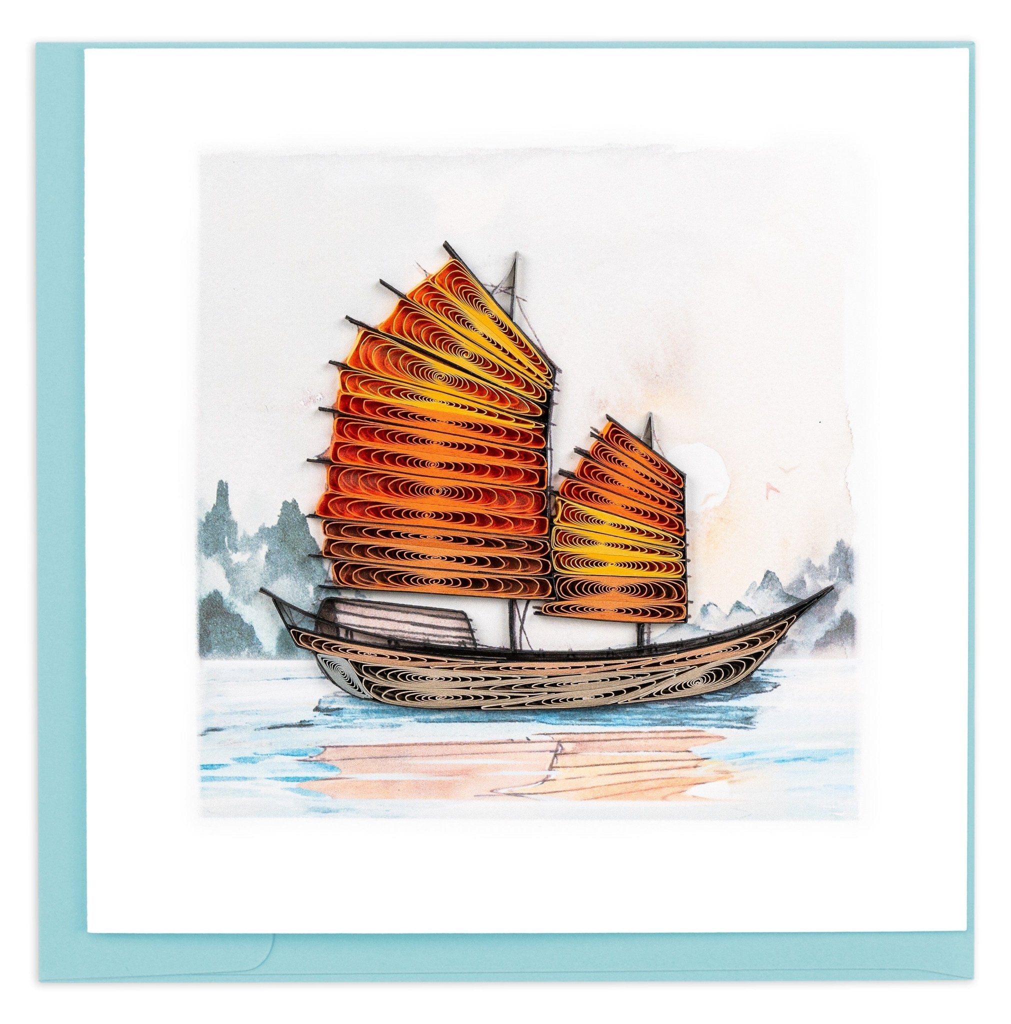 Quilled Sampan Greeting Card - Quilling Card - Greeting Card