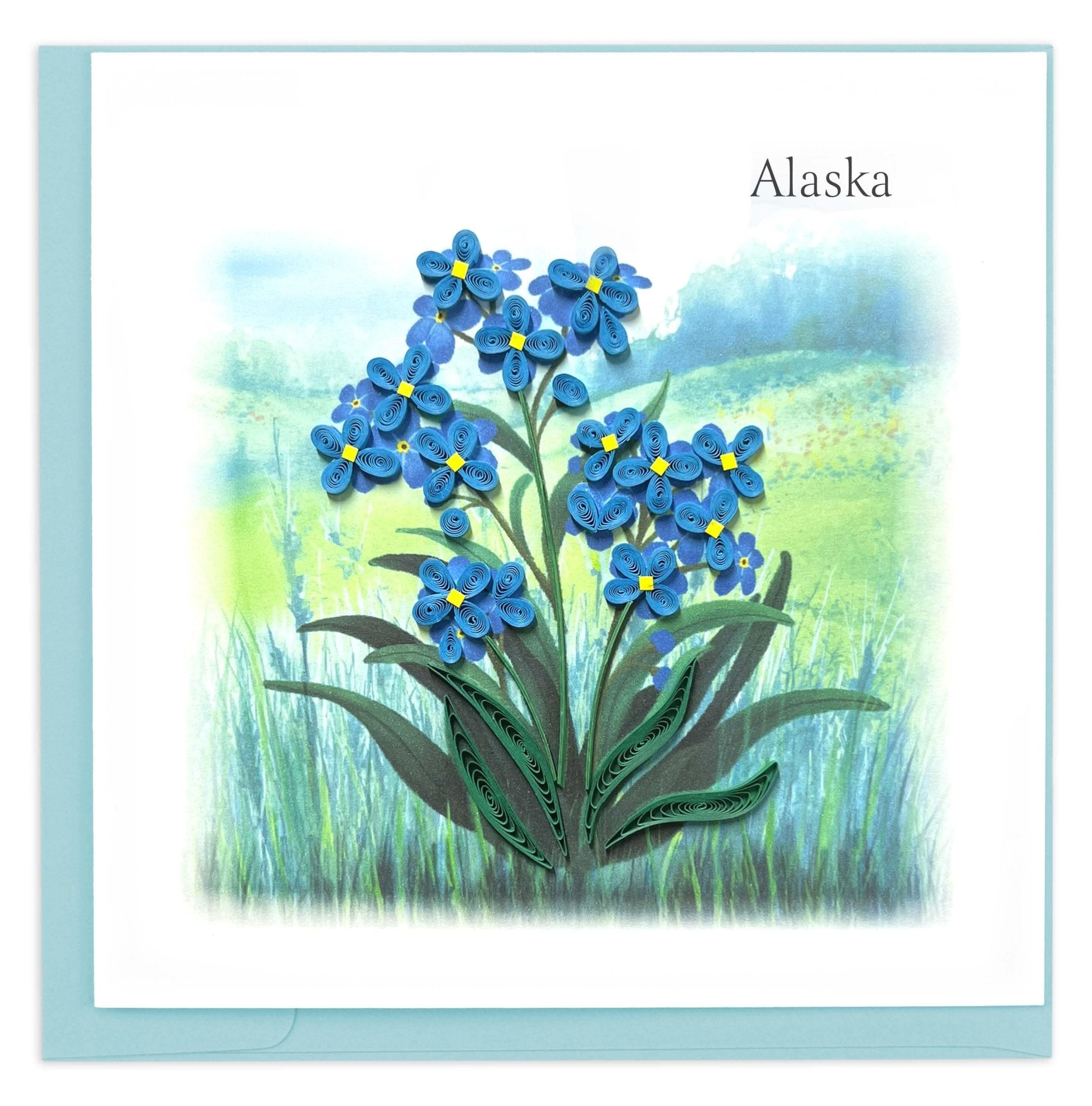 Quilled Alaska Forget - me - not Greeting Card - Quilling Card - Greeting Card