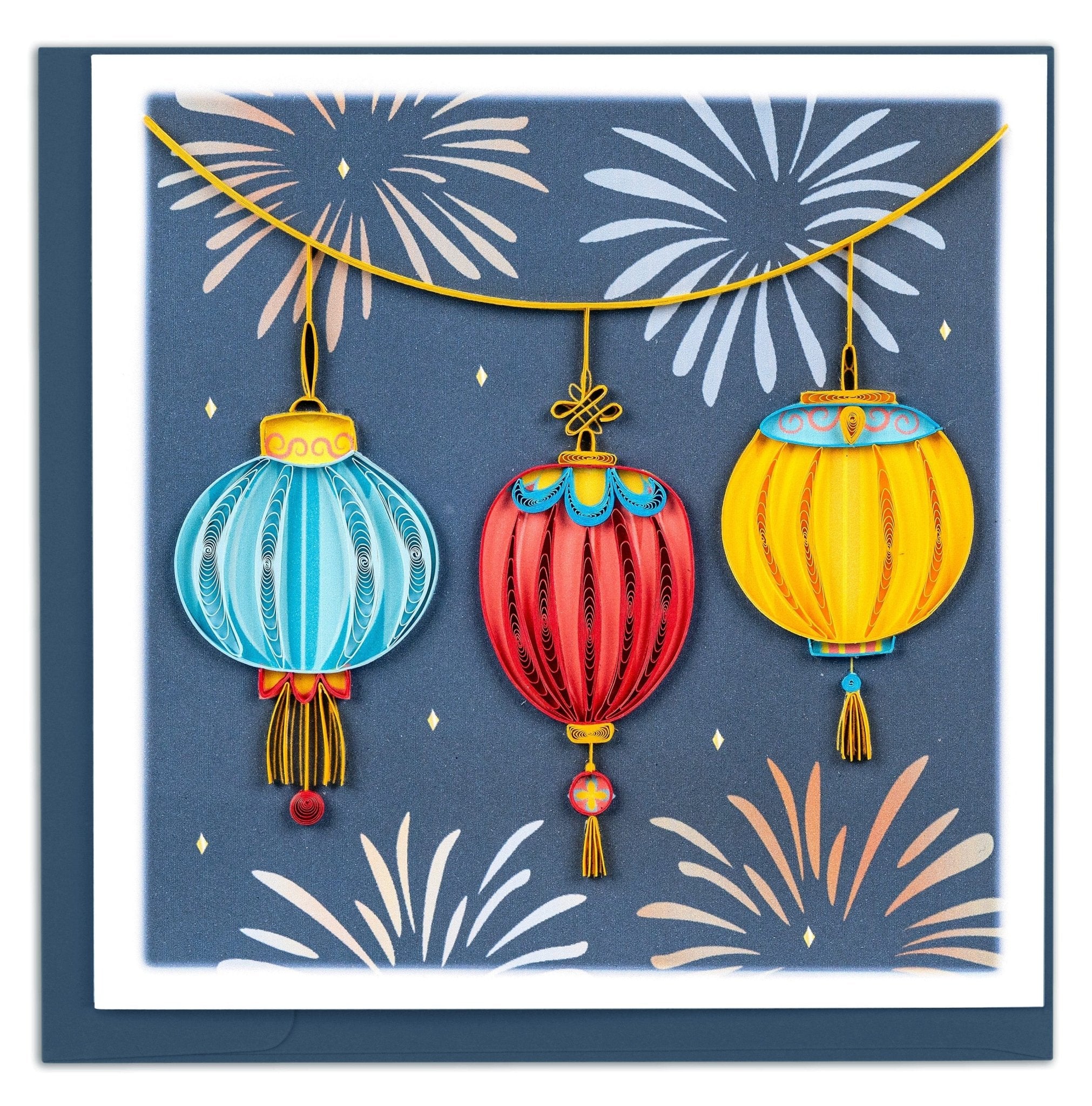 Quilled New Years Lanterns Greeting Card - Quilling Card - Greeting Card