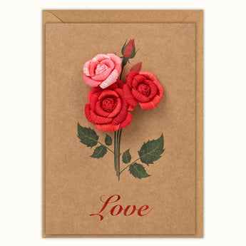 Love Red Roses Handmade Card - Quilling Card - Greeting Card