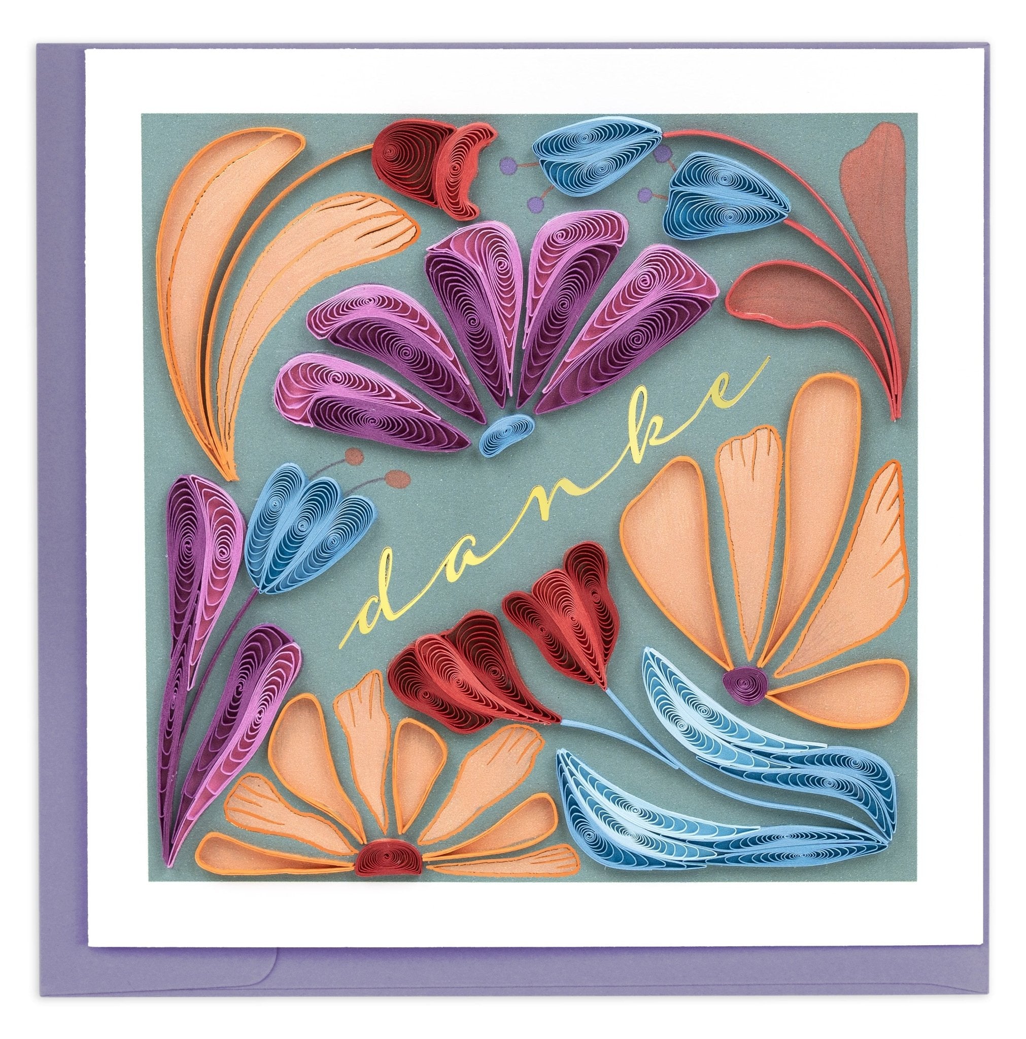 Quilled Bold Floral Thank You (German) Greeting Card - Quilling Card - Greeting Card