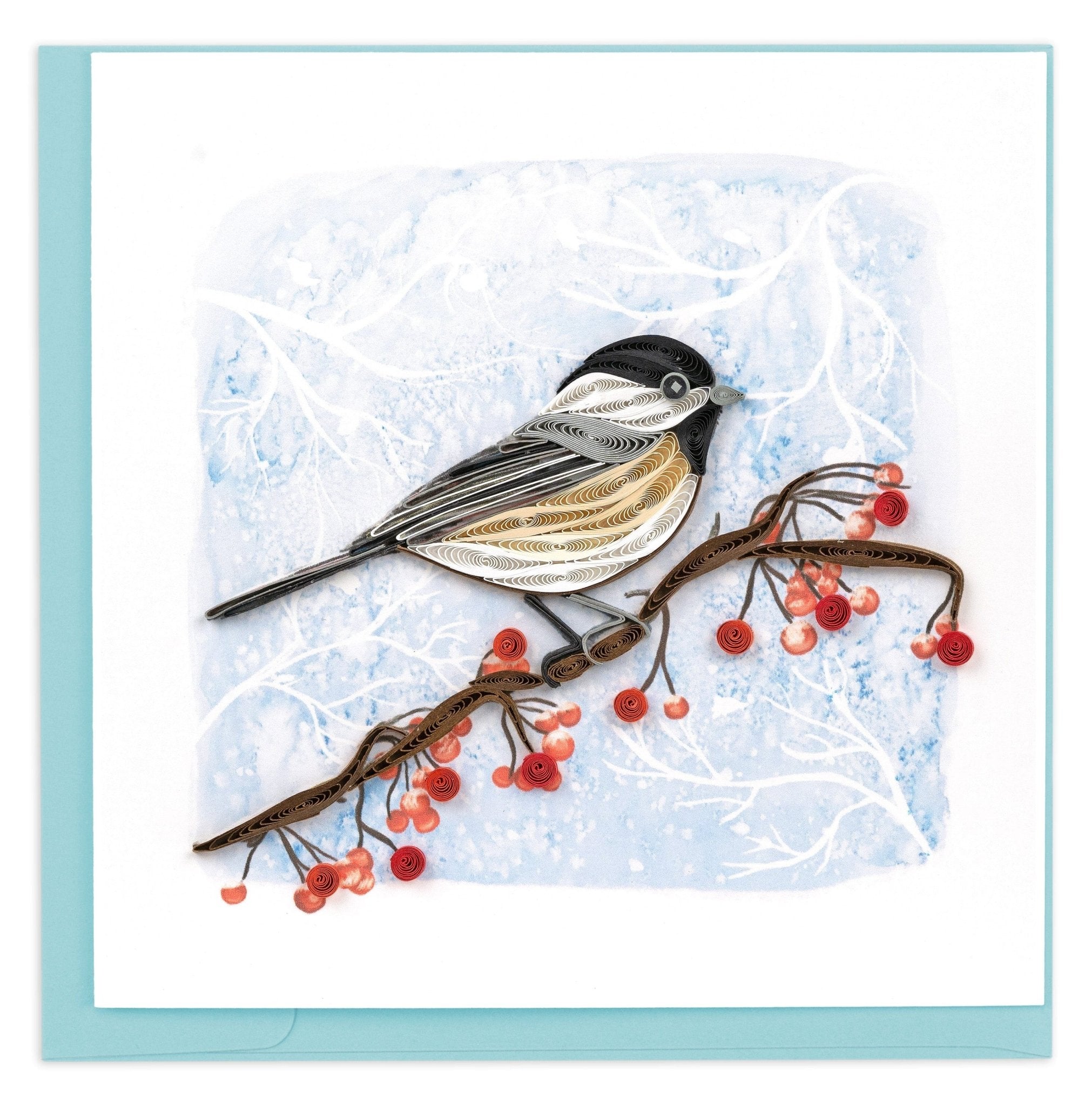 Quilled Winter Chickadee Greeting Card - Quilling Card - Greeting Card