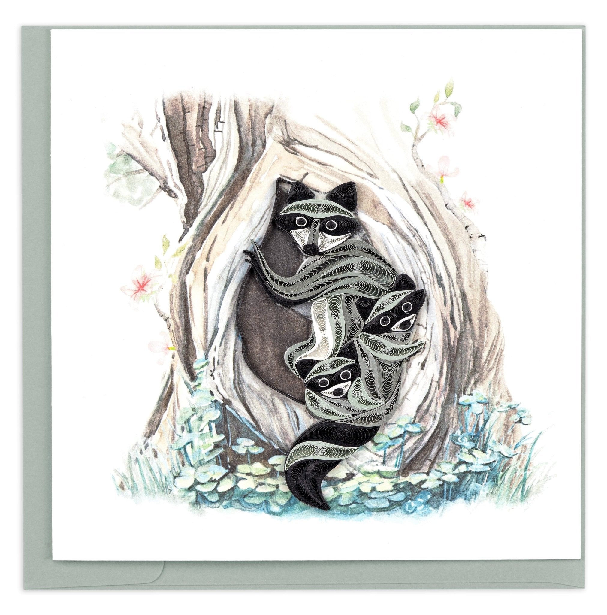 Quilled Raccoon Tree Hole Greeting Card - Quilling Card - Greeting Card