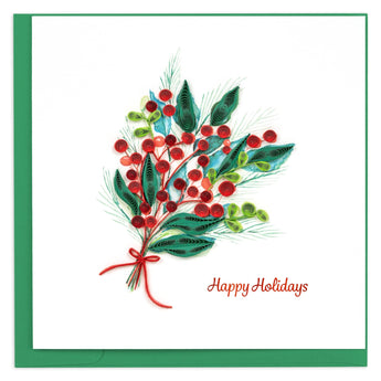 Quilled Holly Berry Bunch Greeting Card - Quilling Card - Greeting Card