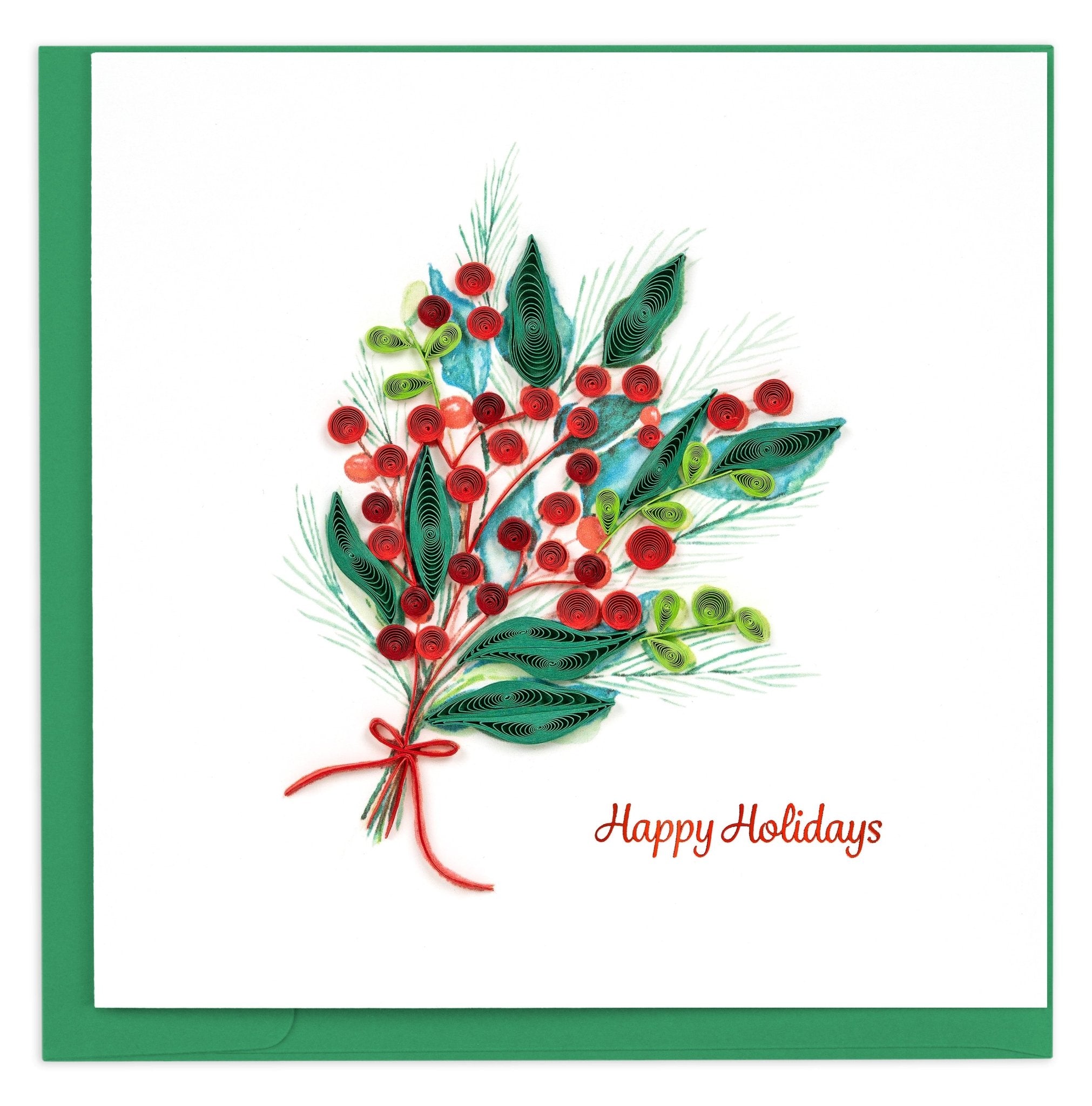 Quilled Holly Berry Bunch Greeting Card - Quilling Card - Greeting Card