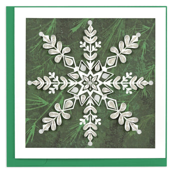 Quilled White Snowflake on Pine Card - Quilling Card - Greeting Card