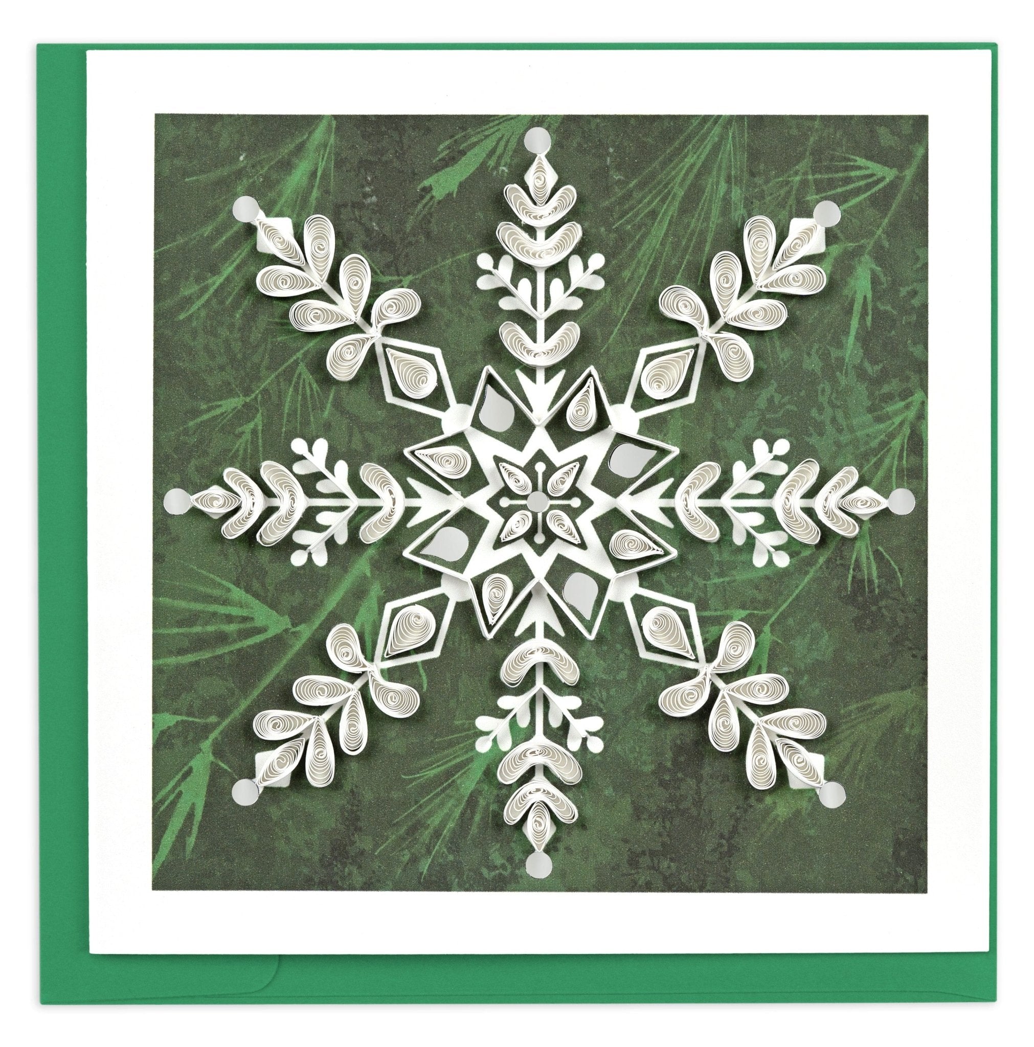 Quilled White Snowflake on Pine Card - Quilling Card - Greeting Card