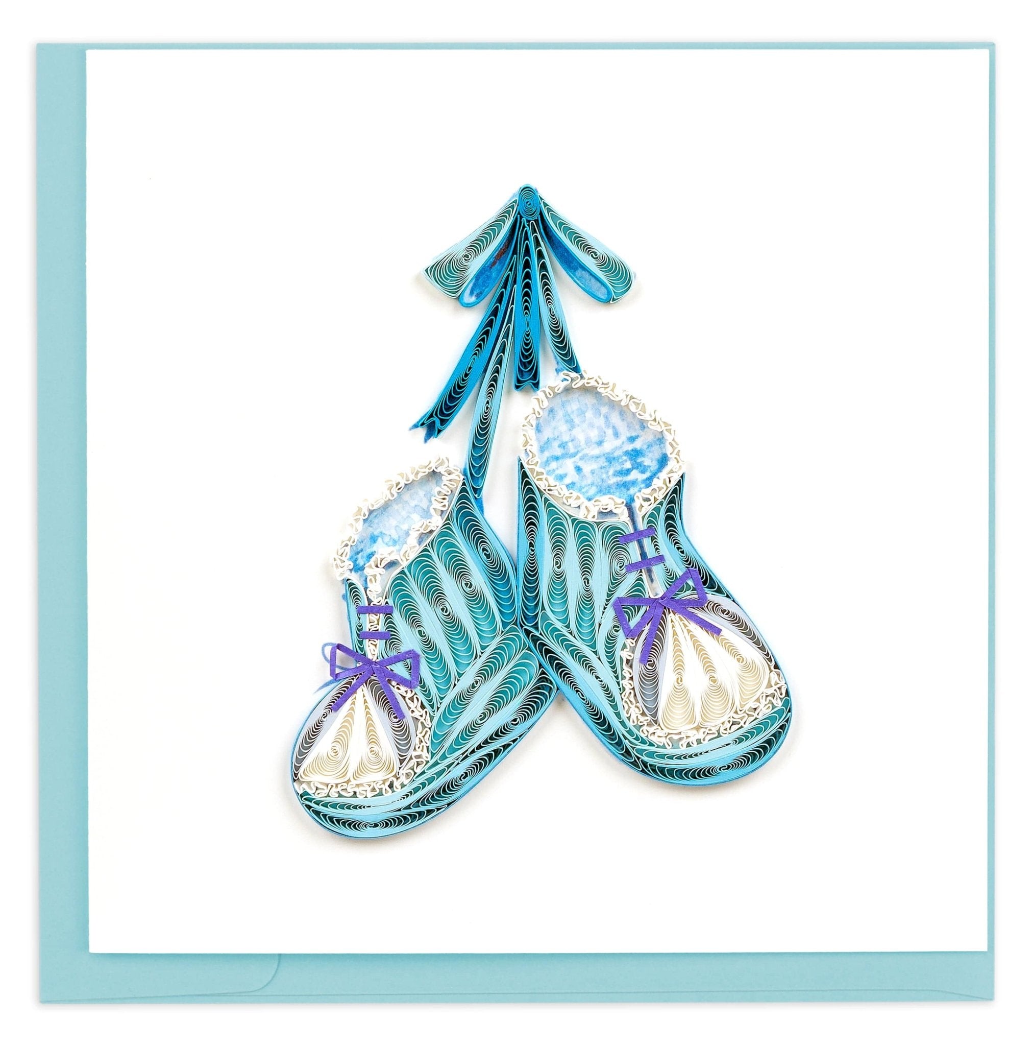 Quilled Knitted Blue Baby Booties Greeting Card - Quilling Card - Greeting Card