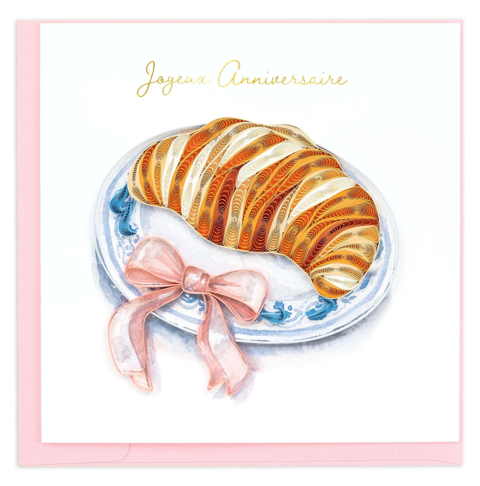 Quilled Birthday Croissant (French) Greeting Card - Quilling Card - Greeting Card