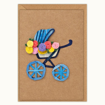 Baby Carriage Baby Arrival Handmade Card - Quilling Card - Greeting Card