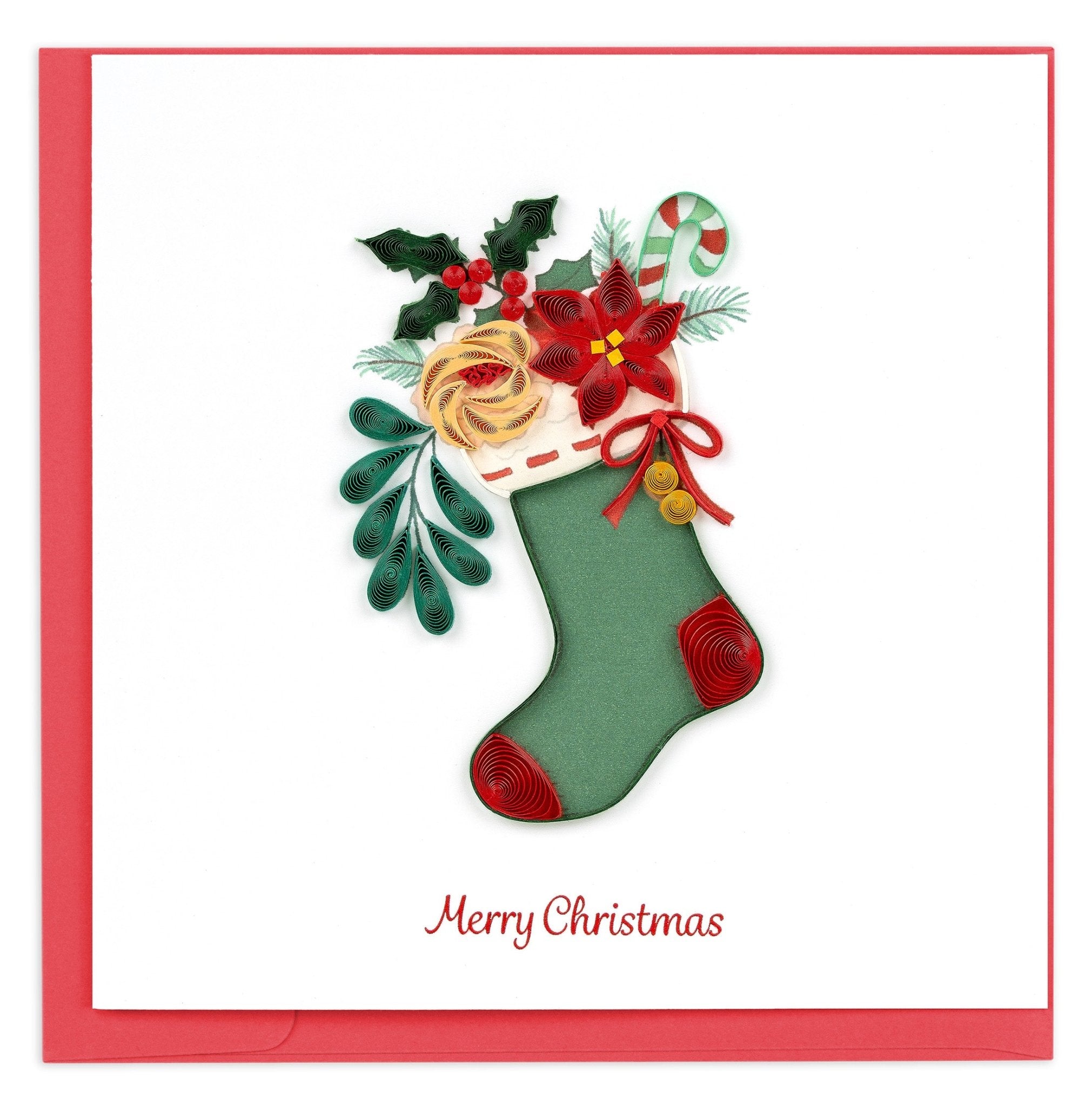 Quilled Christmas Stocking Bouquet Greeting Card - Quilling Card - Greeting Card