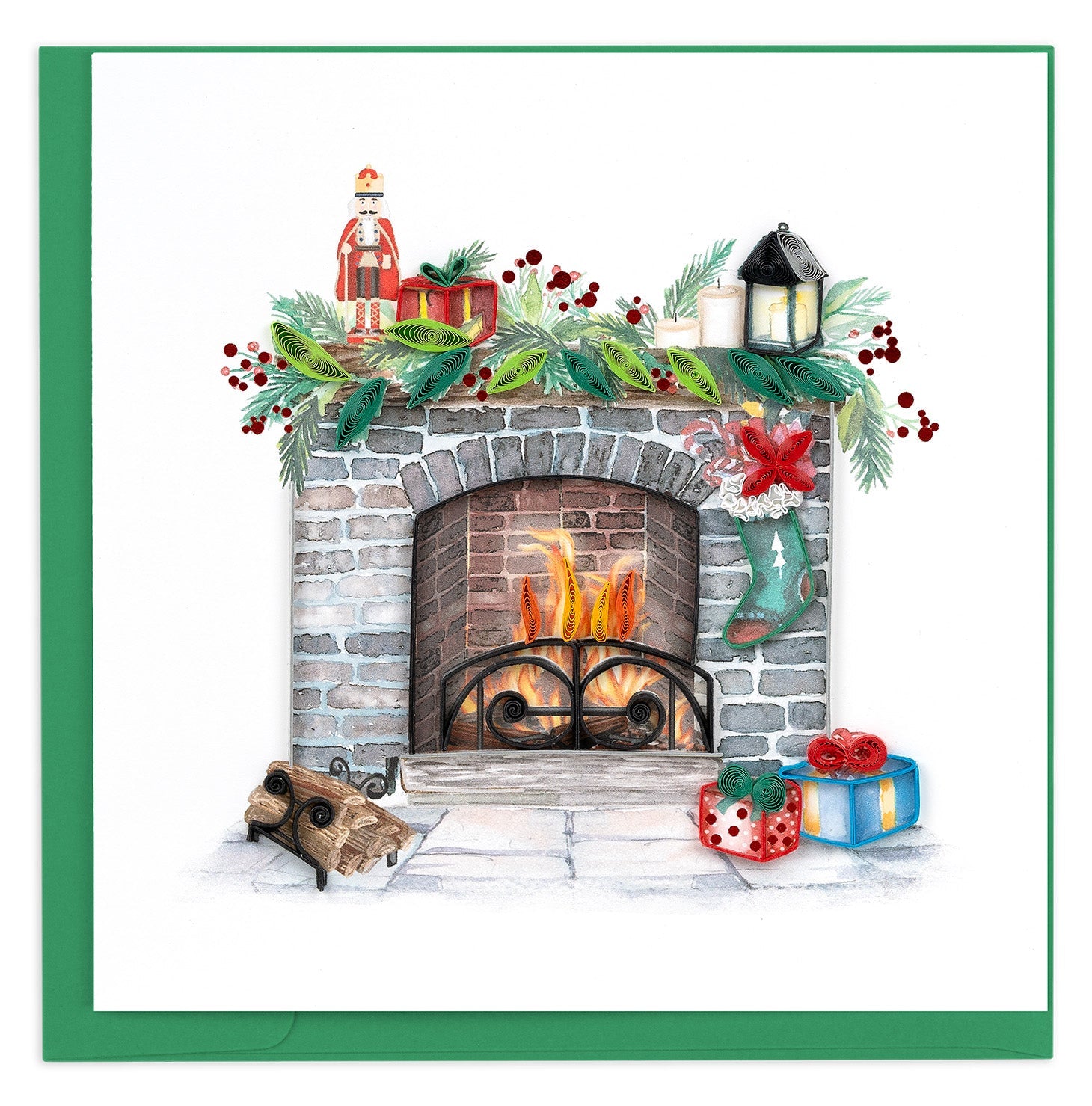 Quilled Cozy Holiday Fireplace Greeting Card - Quilling Card - Greeting Card
