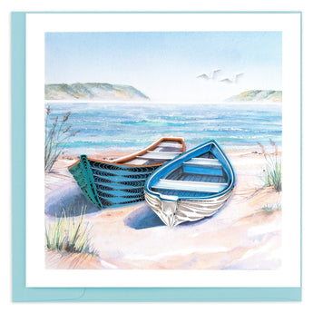 Quilled Two Boats on the Shore Greeting Card - Quilling Card - Greeting Card