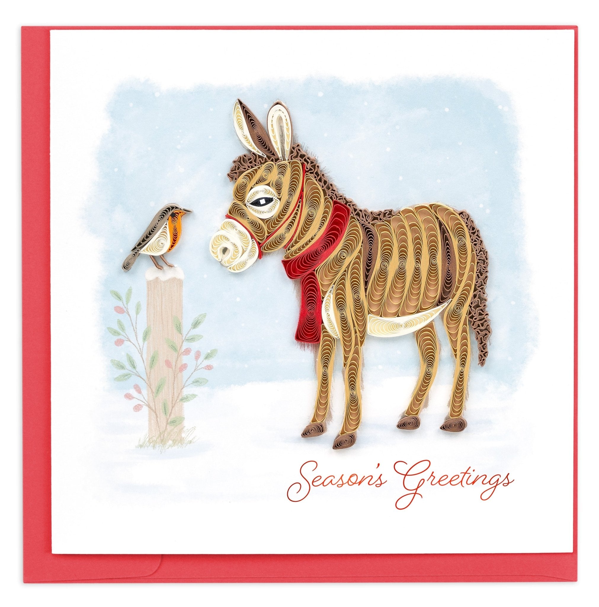 Quilled Winter Donkey & Friend Greeting Card - Quilling Card - Greeting Card