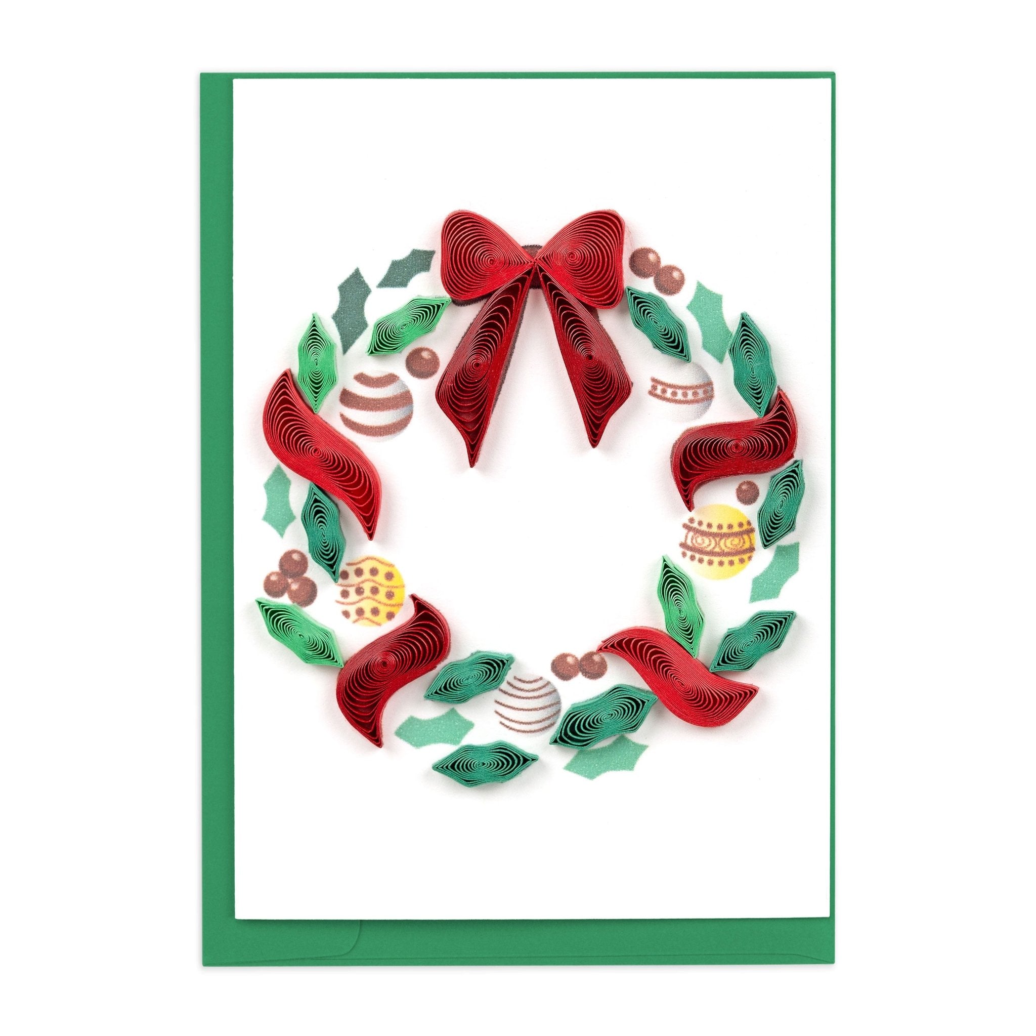 Quilled Holiday Wreath with Ornaments Gift Enclosure Mini Card - Quilling Card - Gift Enclosure