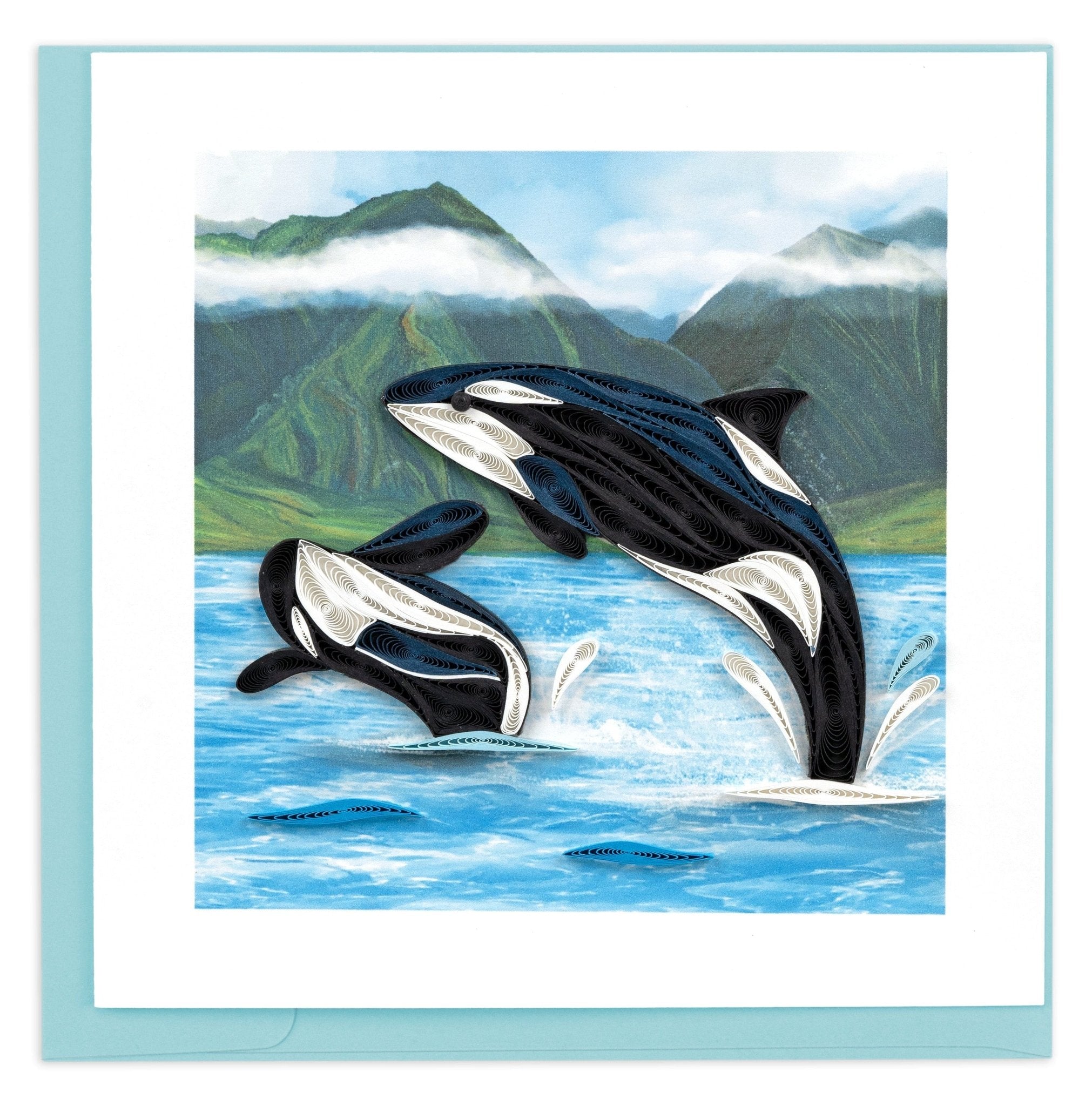 Quilled Orca Whales Greeting Card - Quilling Card - Greeting Card