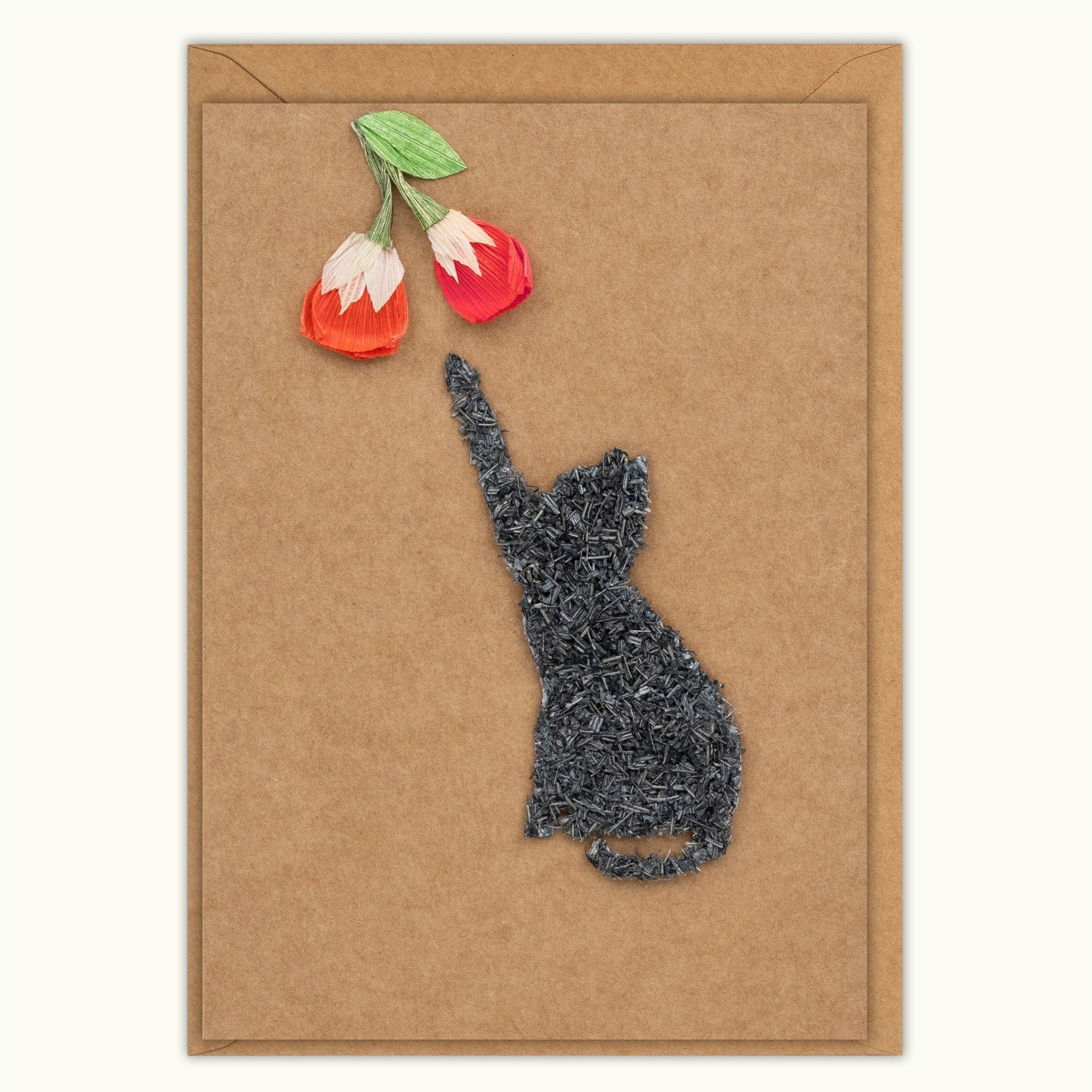 Cat with Flowers Handmade Greeting Card