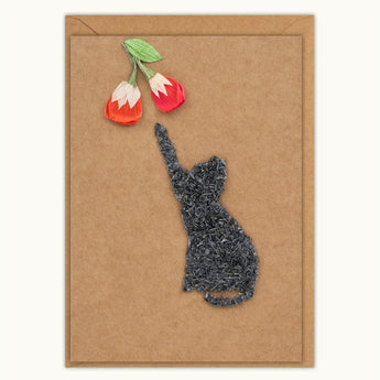 Cat with Flowers Handmade Greeting Card - Quilling Card - Greeting Card