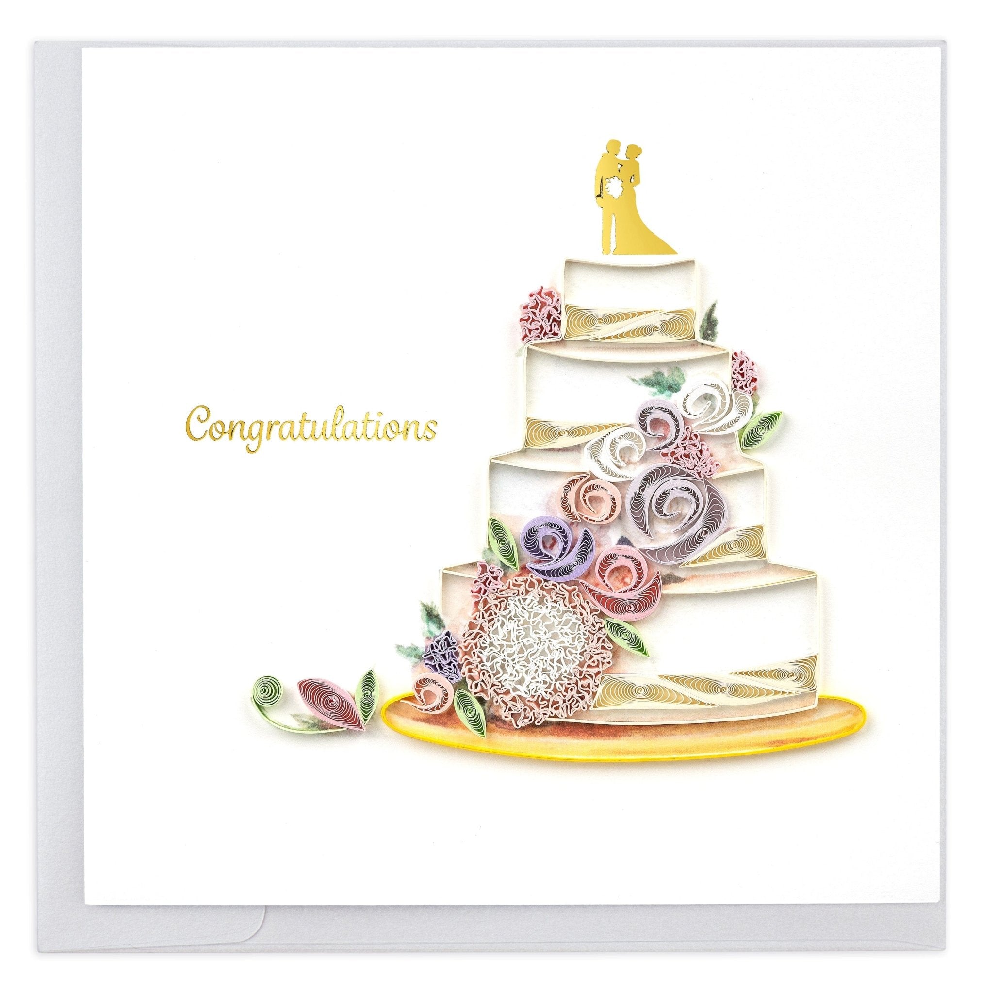 Quilled Floral Wedding Cake Greeting Card - Quilling Card - Greeting Card
