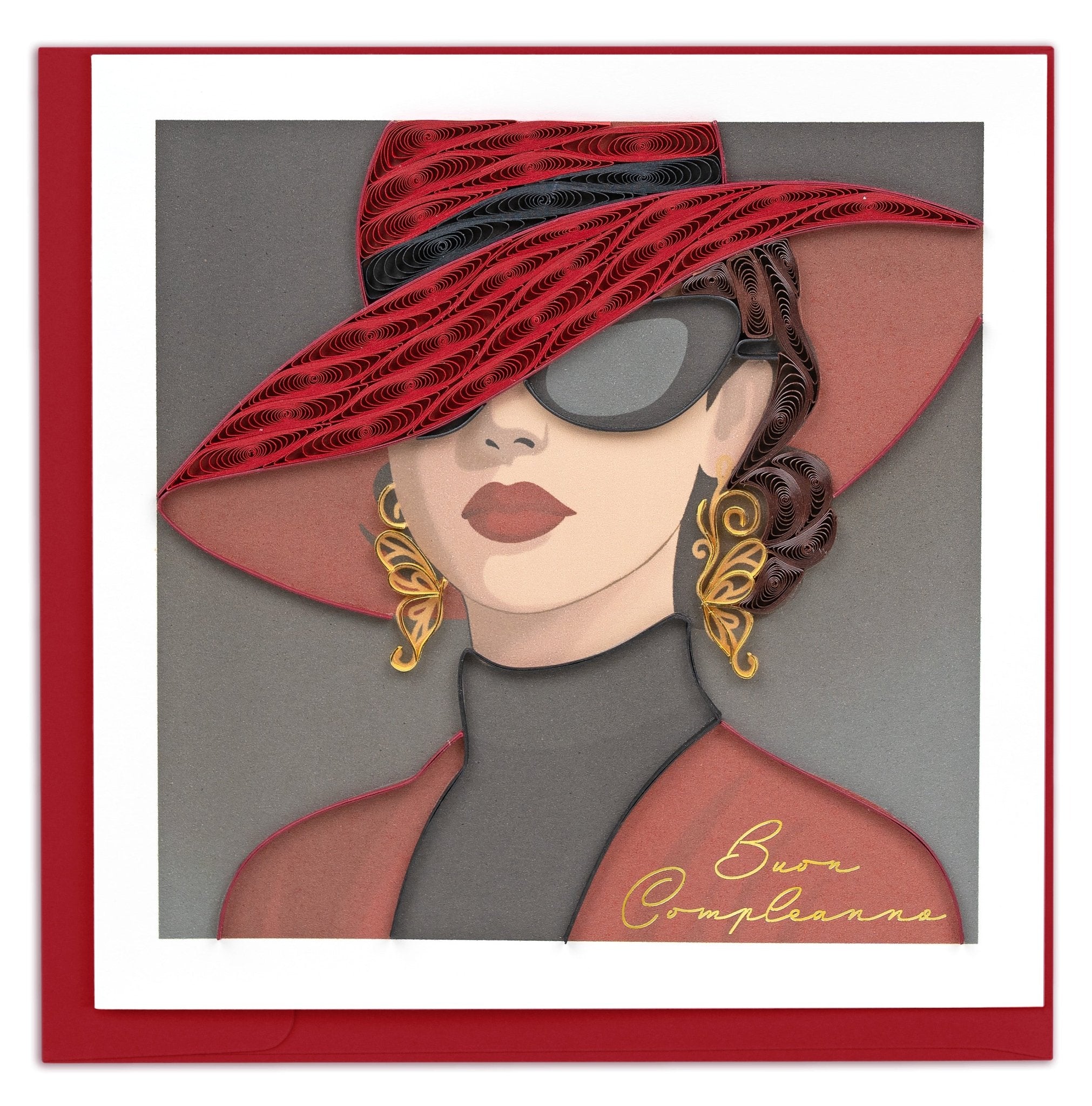 Quilled Fashion Birthday (Italian) Greeting Card - Quilling Card - Greeting Card