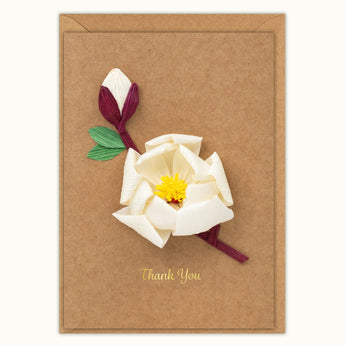 Thank You White Magnolia Handmade Card - Quilling Card - Greeting Card