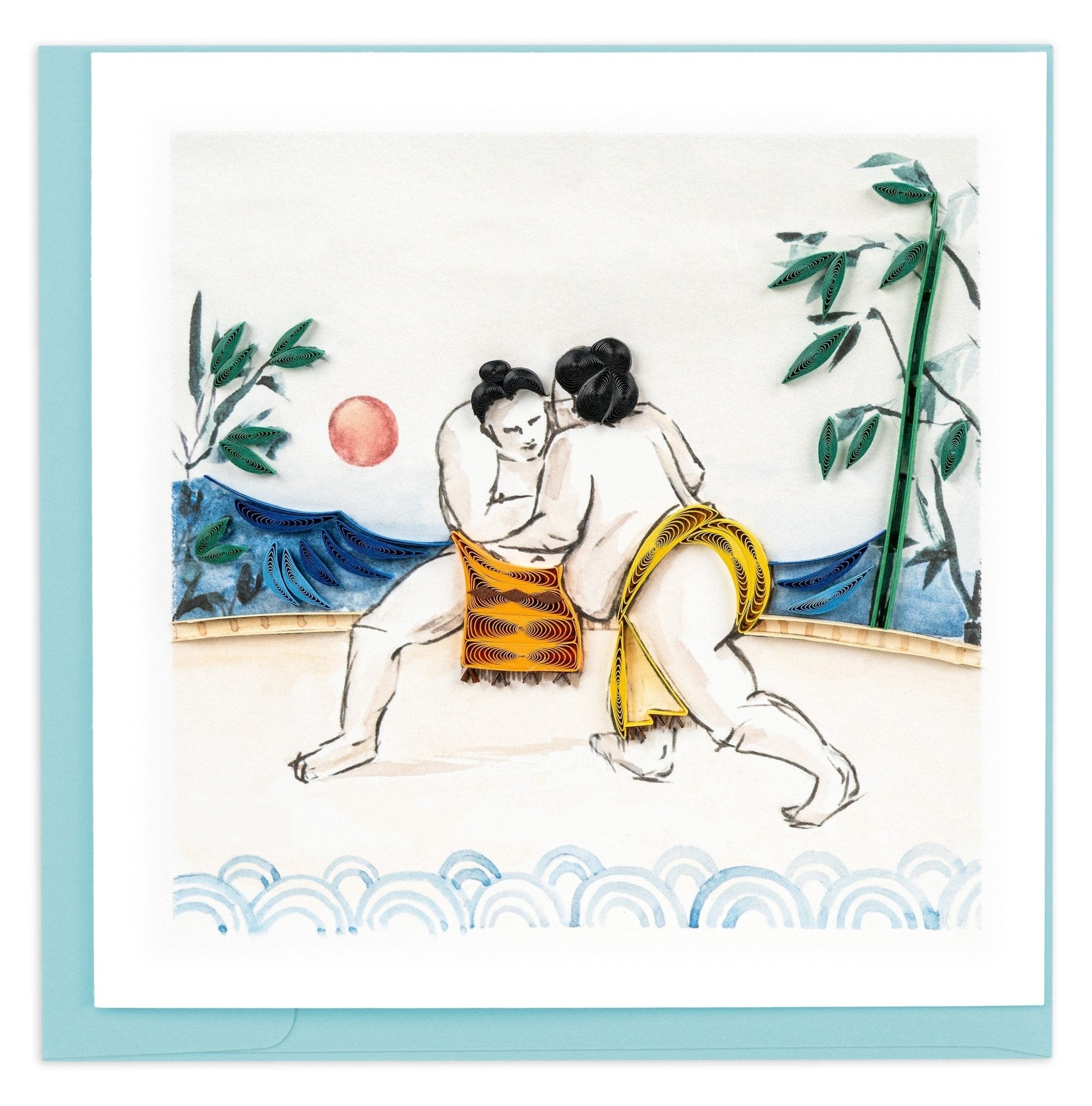 Quilled Sumo Wrestlers Greeting Card - Quilling Card - Greeting Card
