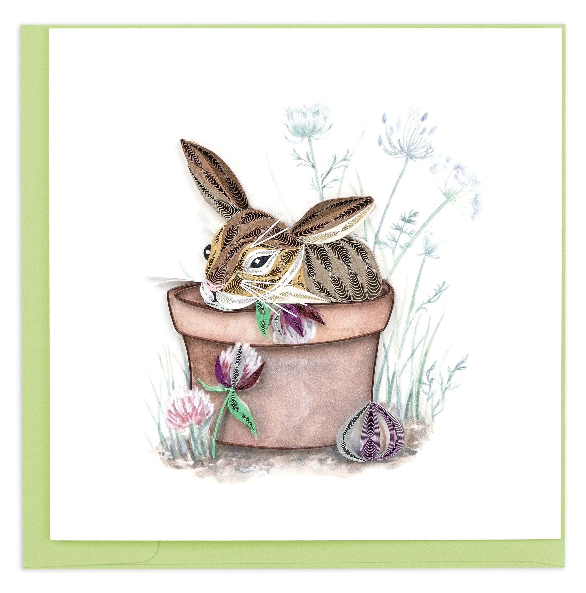 Quilled Bunny in Flower Pot Greeting Card - Quilling Card - Greeting Card