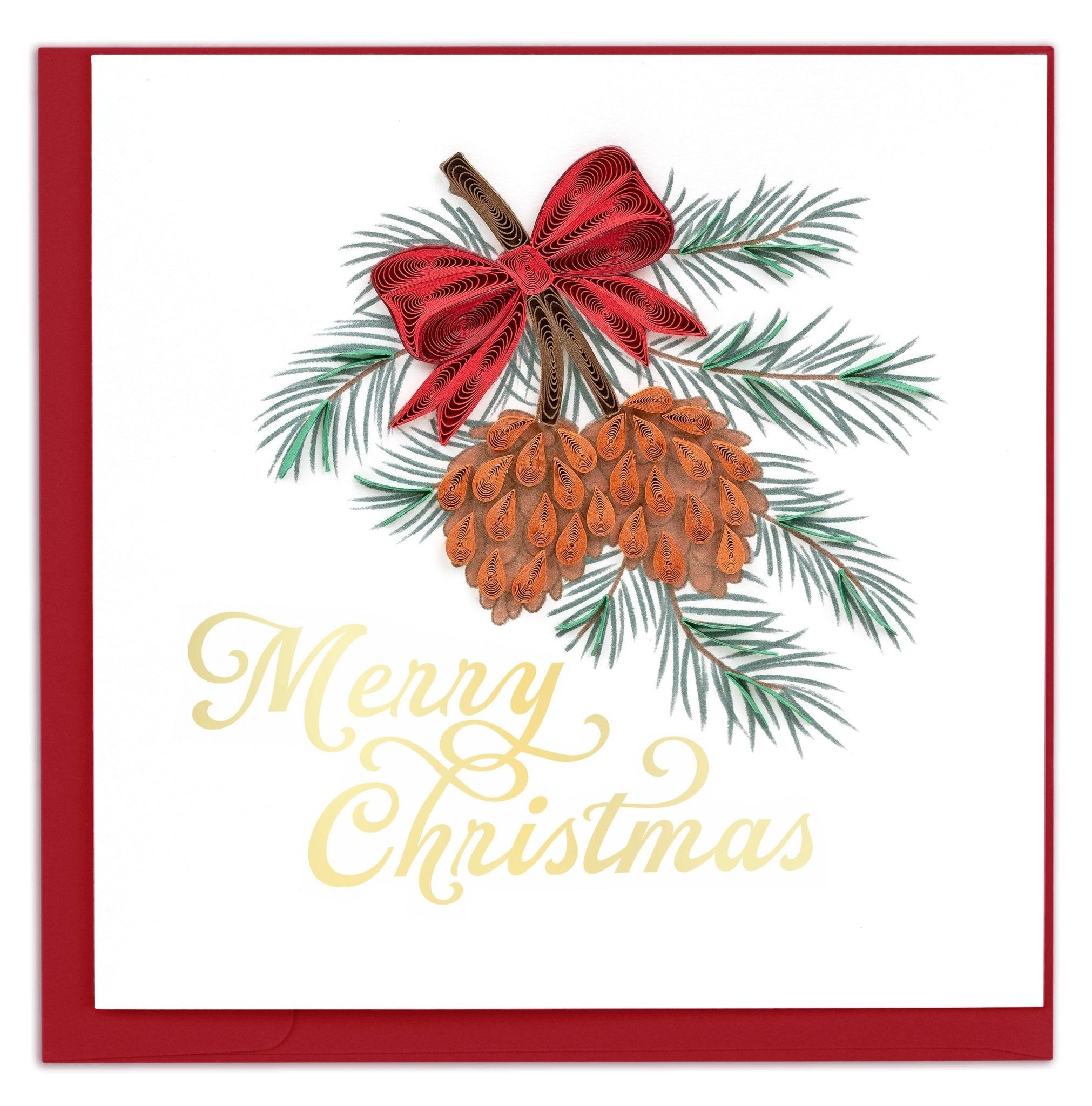 Quilled Merry Christmas Pinecone Greeting Card - Quilling Card - Greeting Card