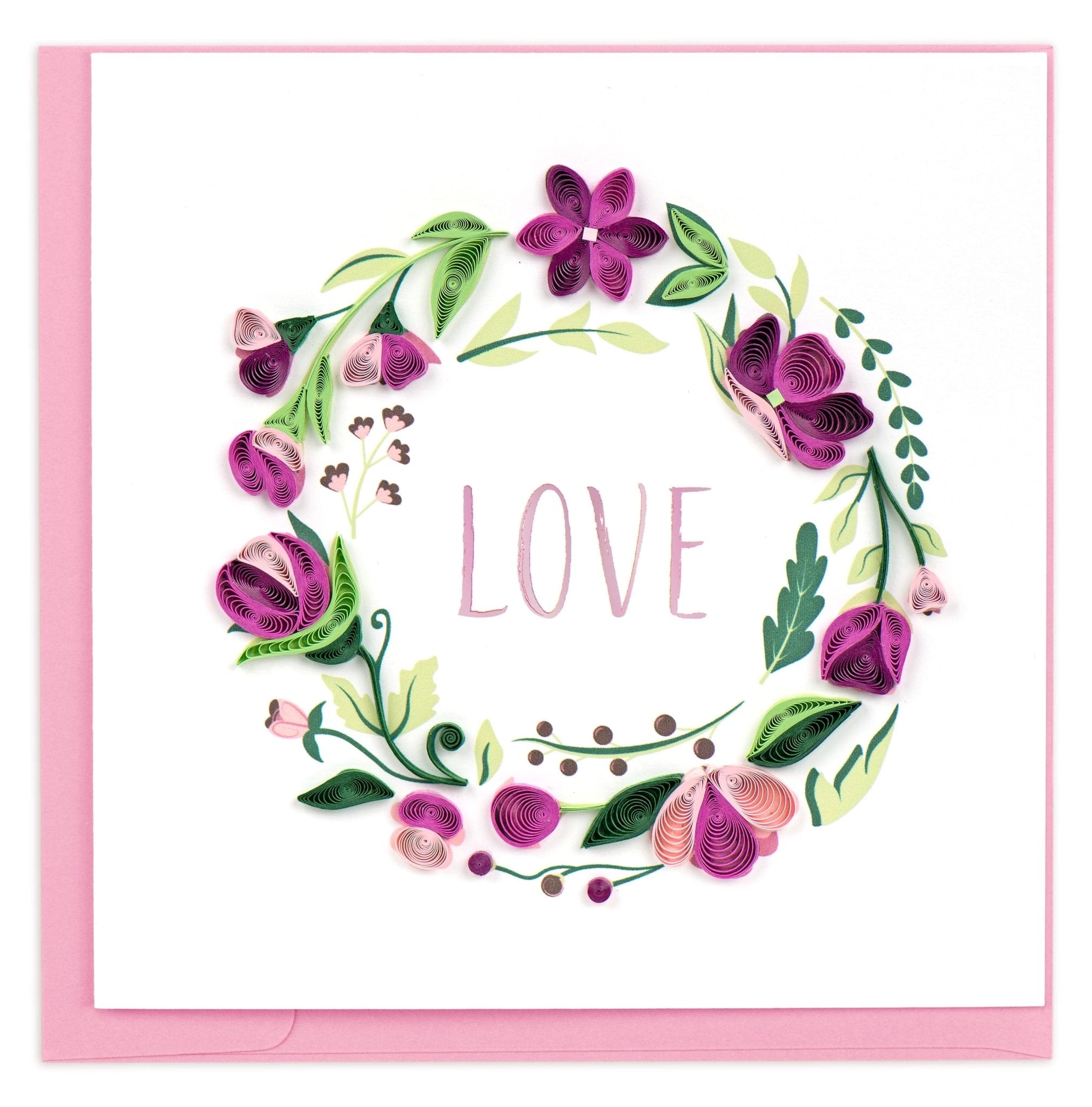 Quilled LOVE Floral Wreath Greeting Card - Quilling Card - Greeting Card