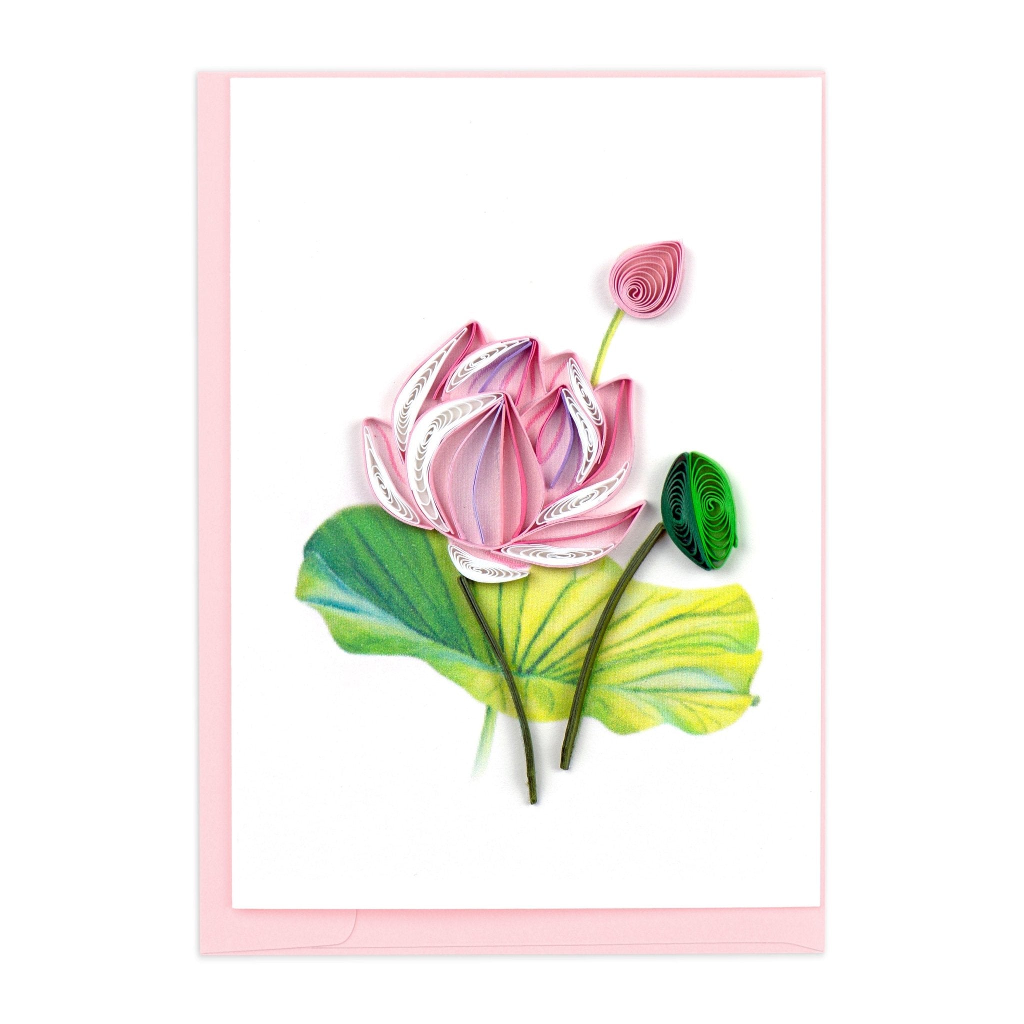 Quilled Pink Lotus Gift Enclosure Mini Card - Quilling Card - Gift Enclosure