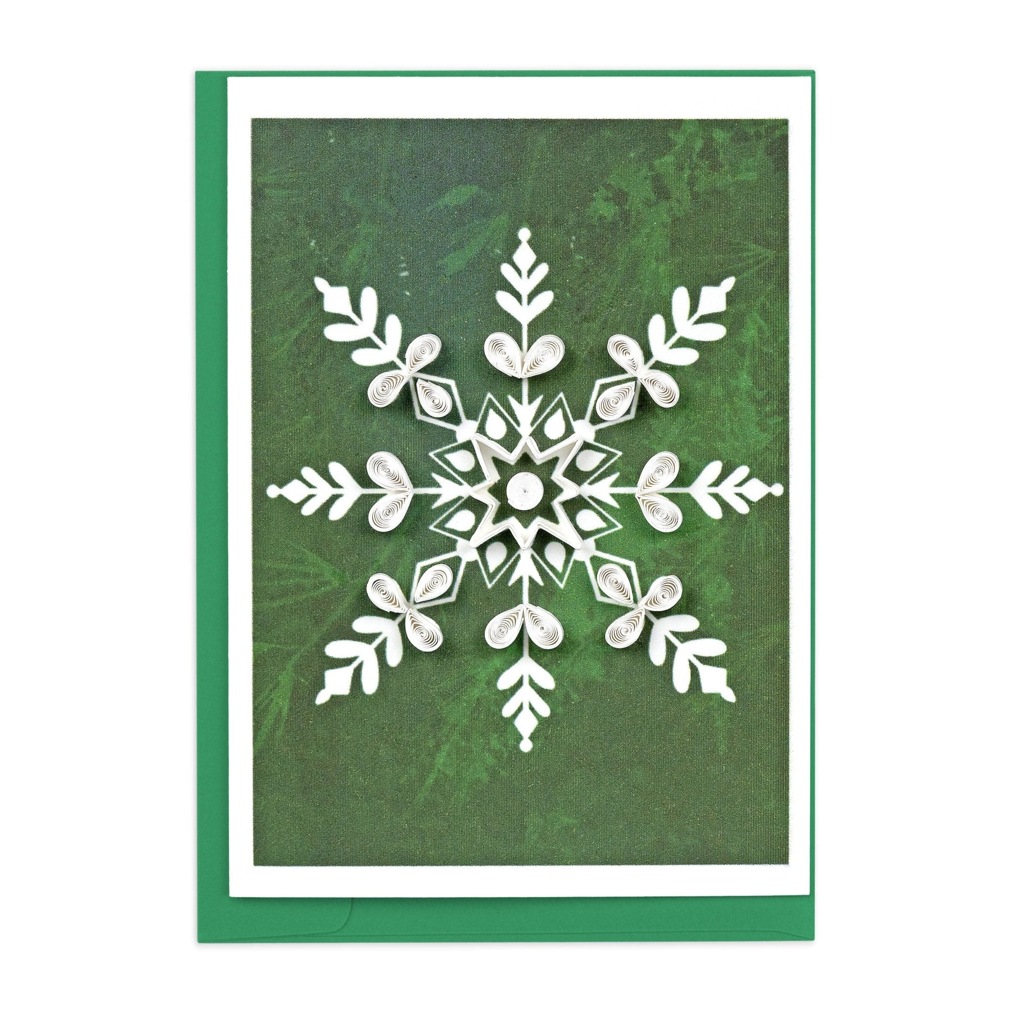 Quilled Snowflake on Pine Gift Enclosure Mini Card - Quilling Card - Gift Enclosure